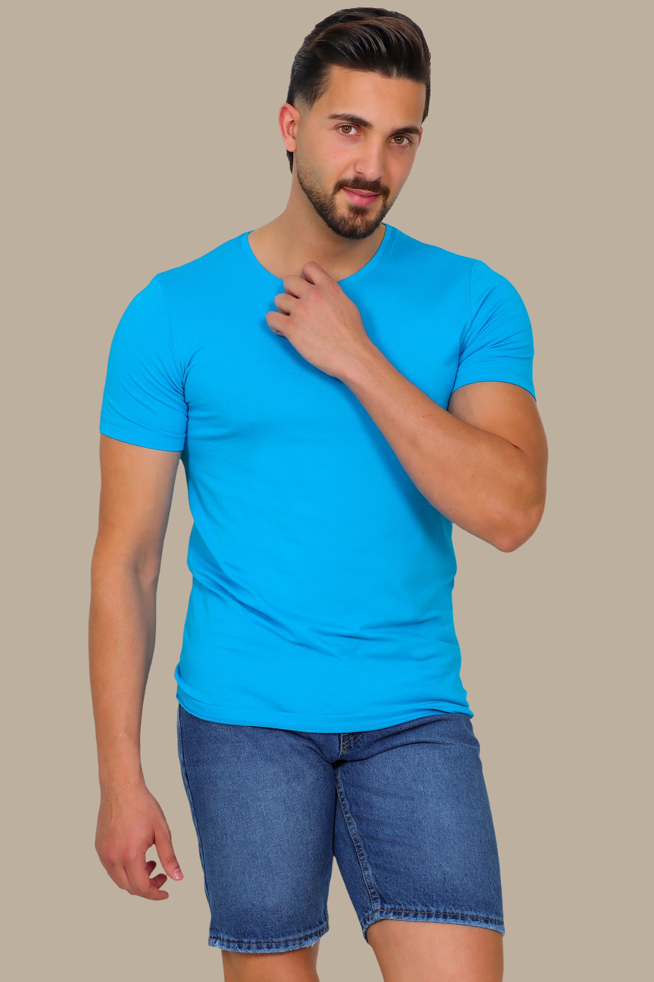 Turquoise Basic Round Neck T-Shirt