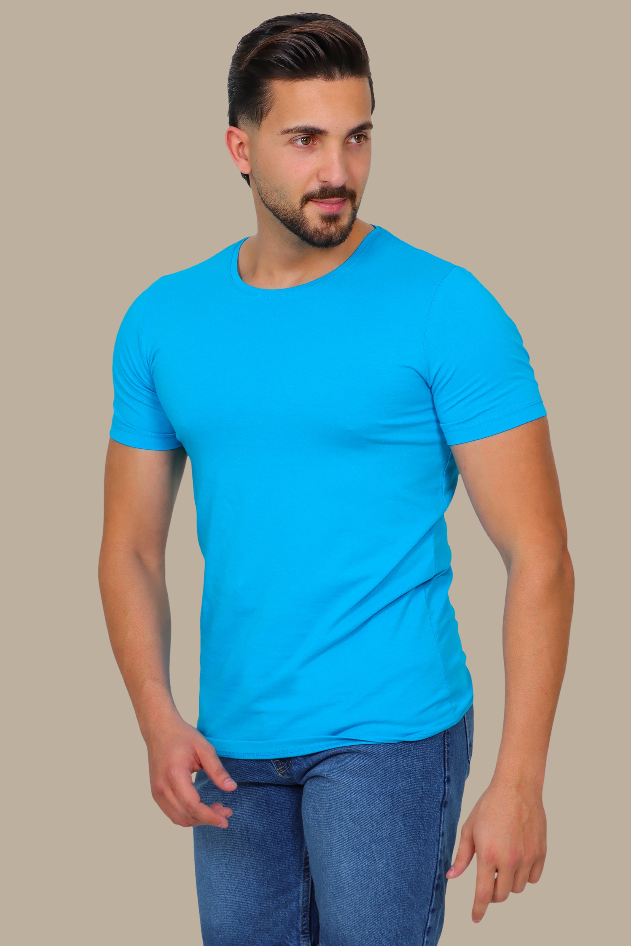 Turquoise Basic Round Neck T-Shirt