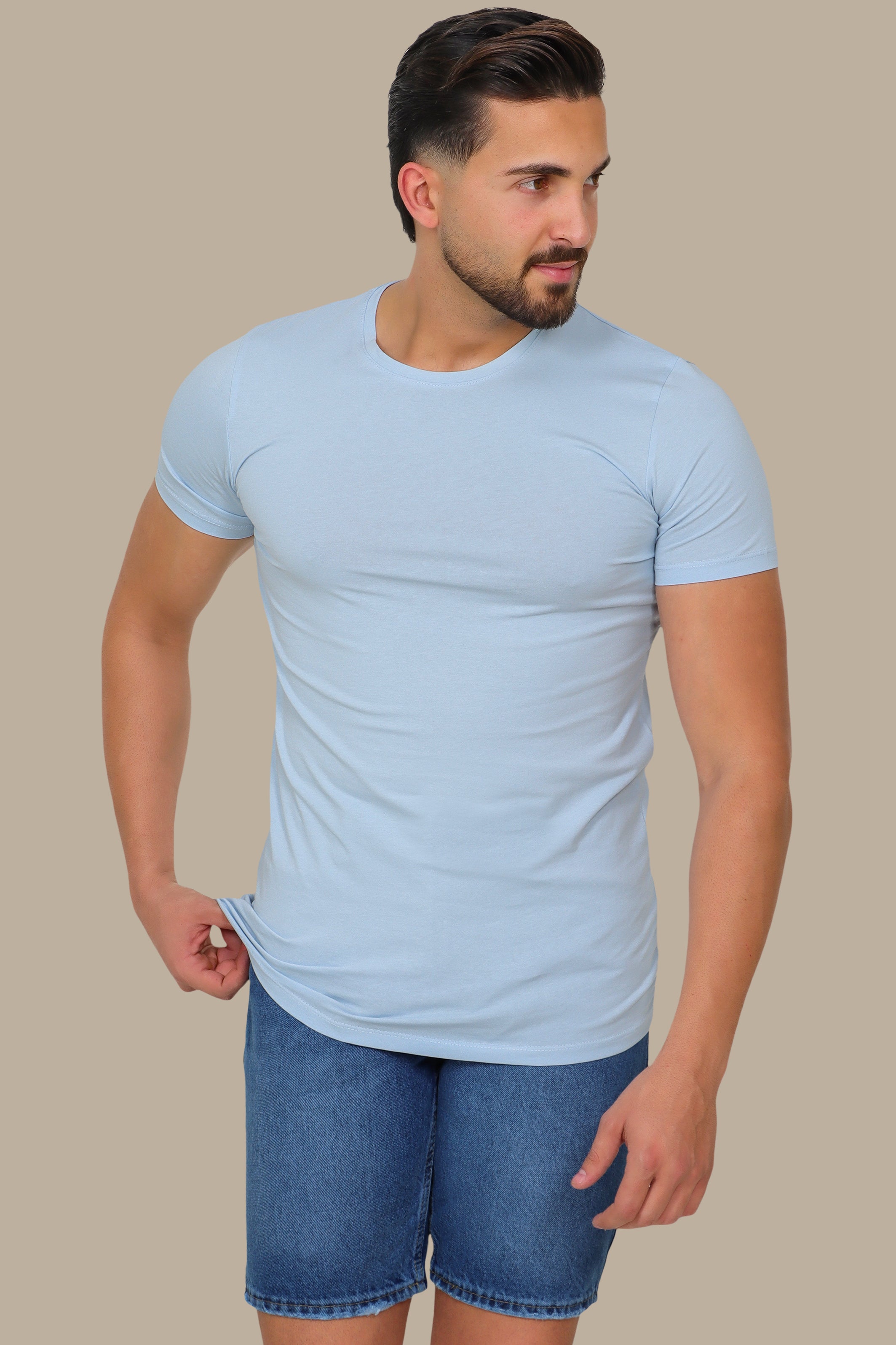 Light Blue Basic Round Neck T-Shirt