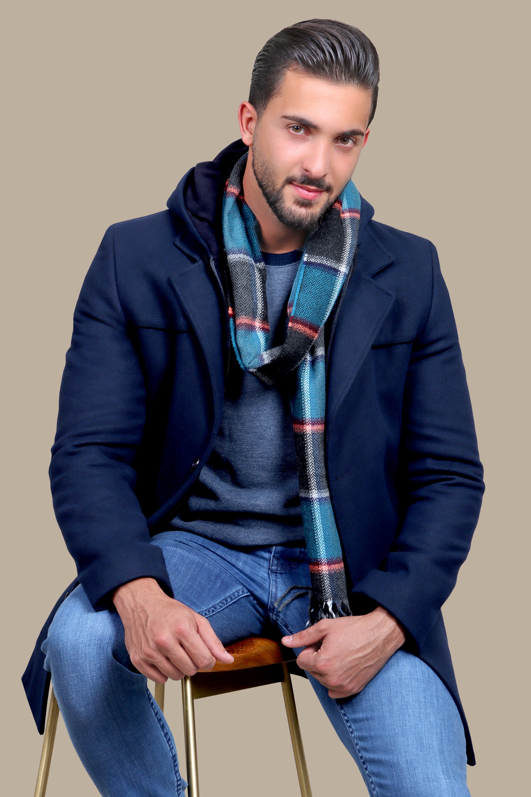 Navy Coat with Detachable Hoodie