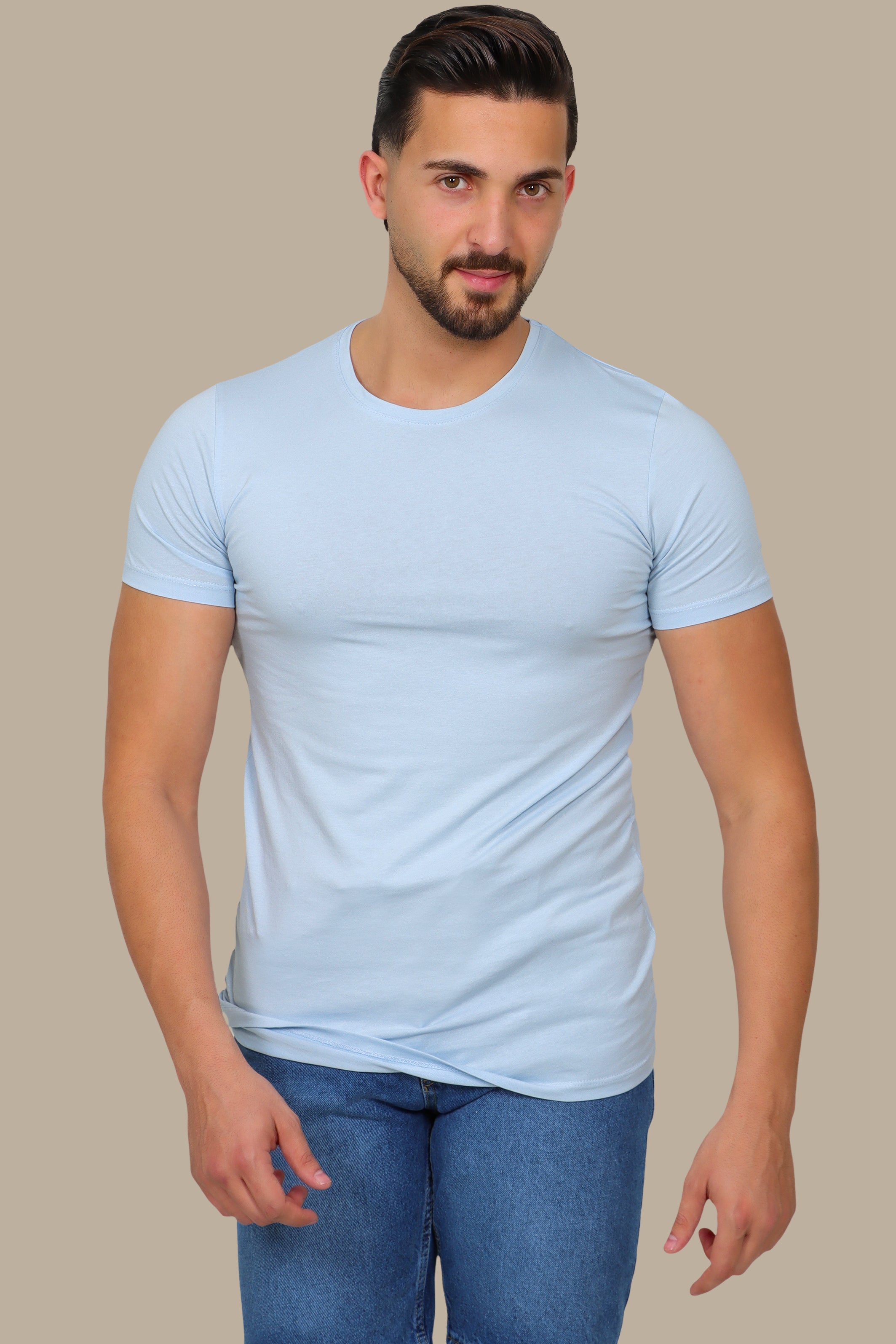 Light Blue Basic Round Neck T-Shirt