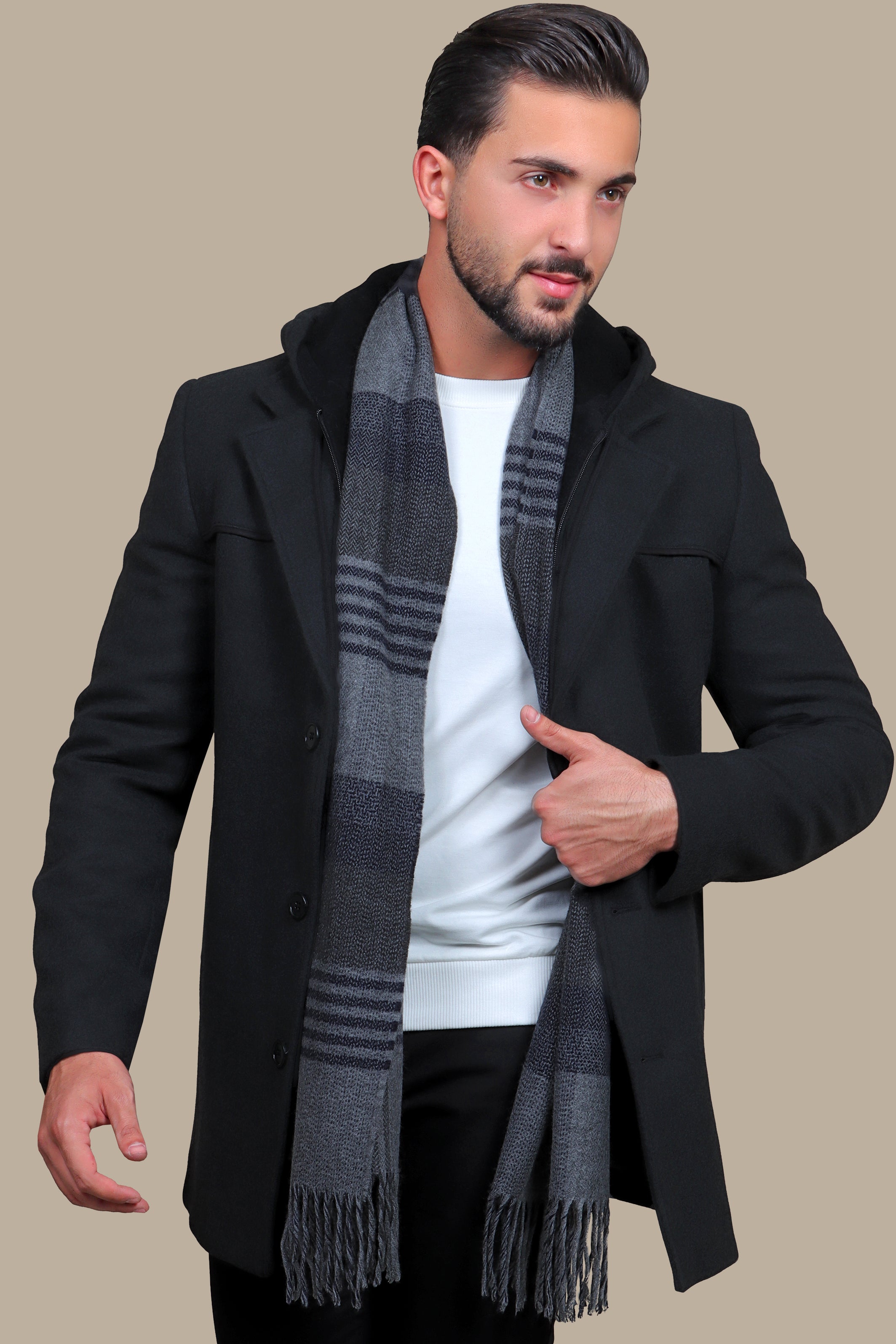 Dark Grey Coat with Detachable Hoodie