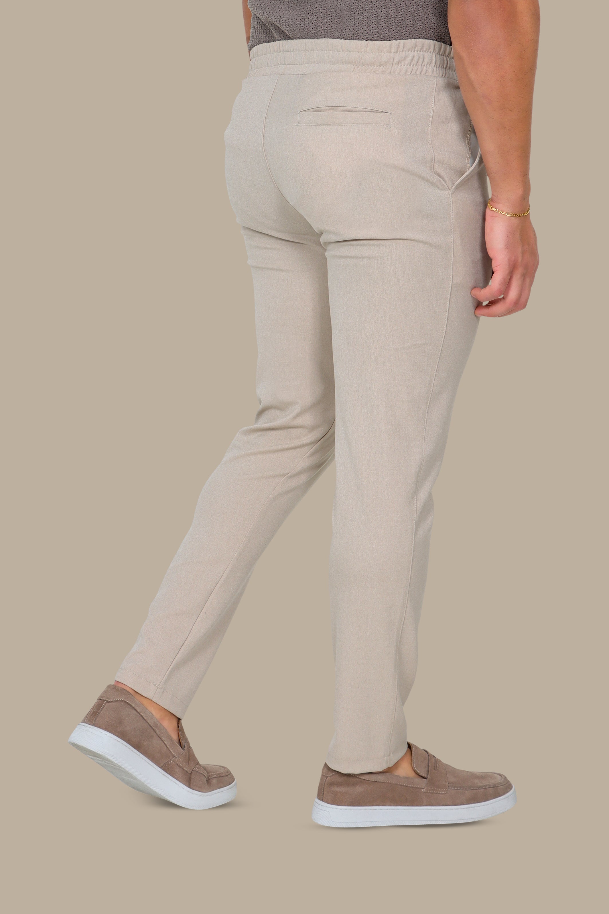 Beige Regular-Cut Fashion Trousers with Lycra