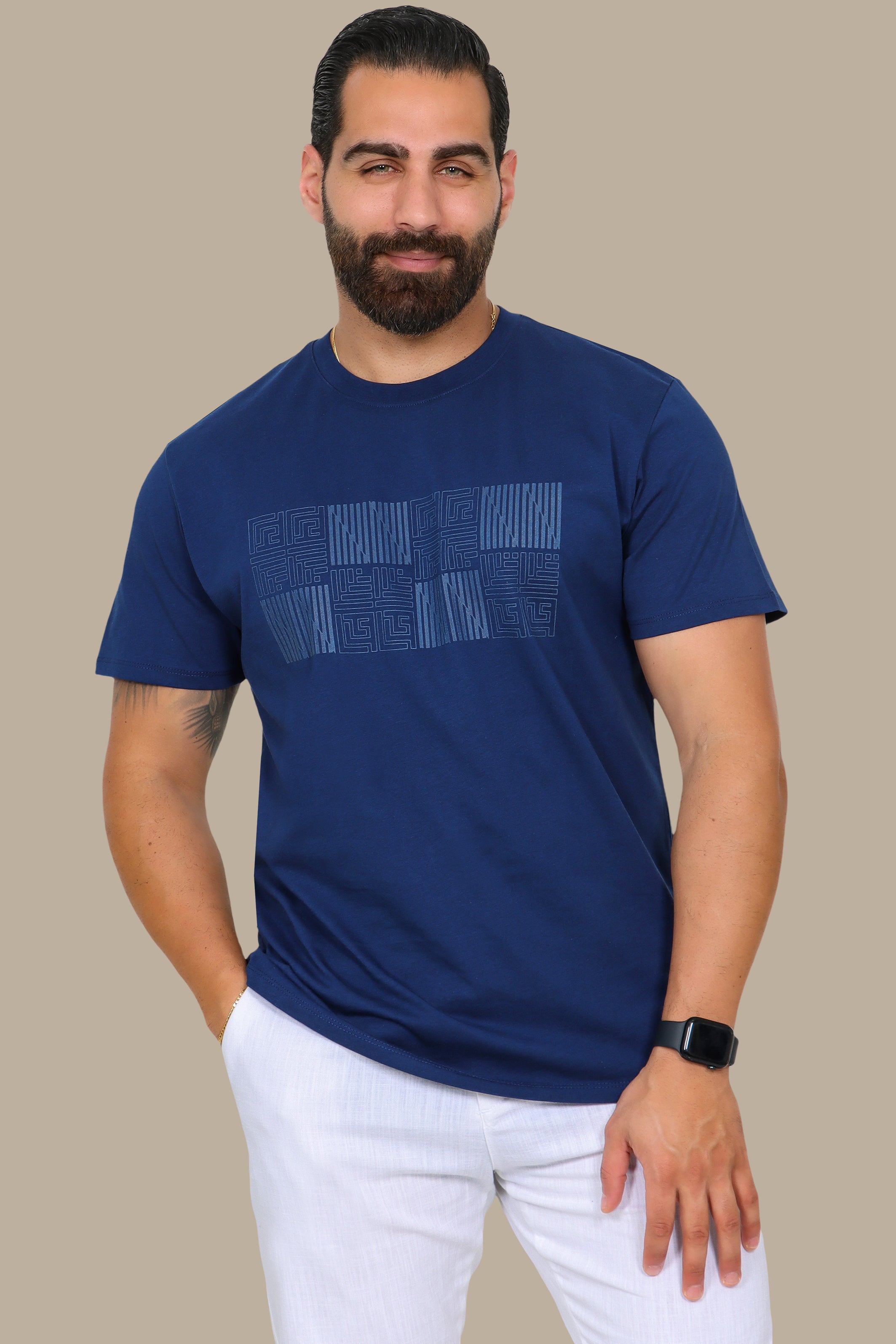 Navy Geometric Square Print T-Shirt