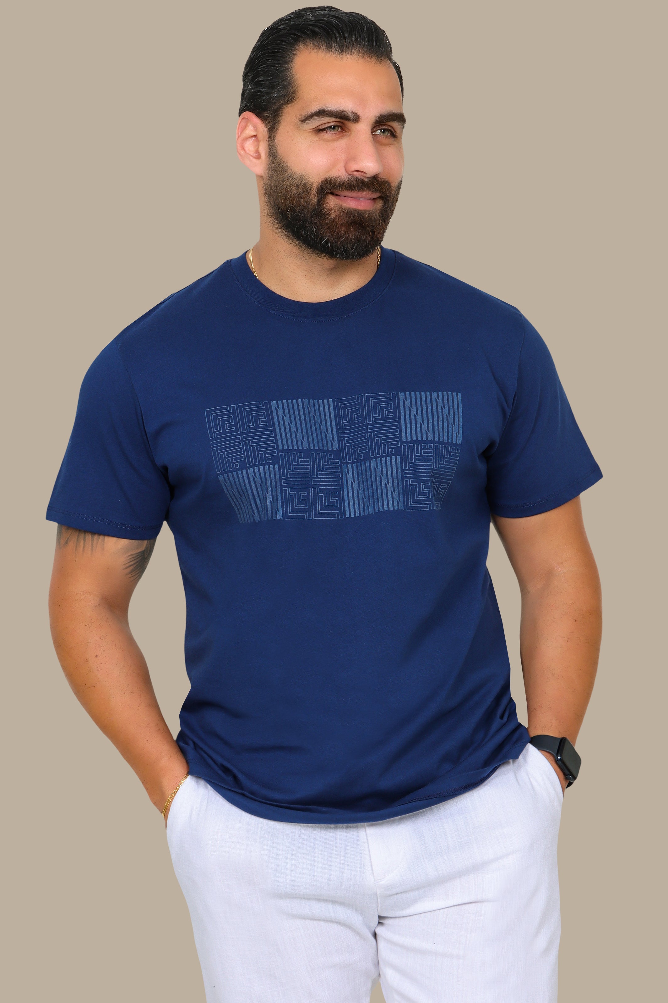 Navy Geometric Square Print T-Shirt