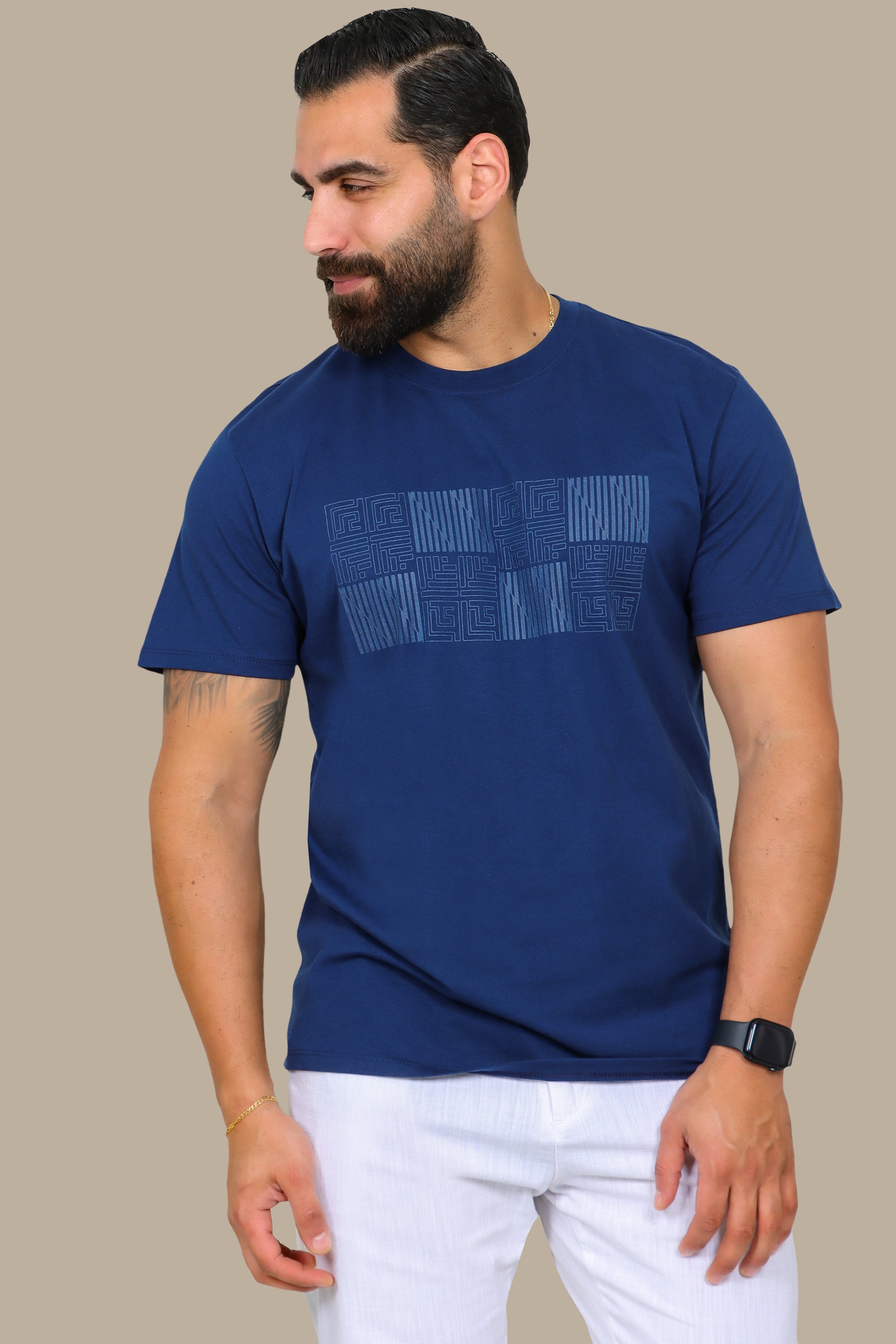 Navy Geometric Square Print T-Shirt