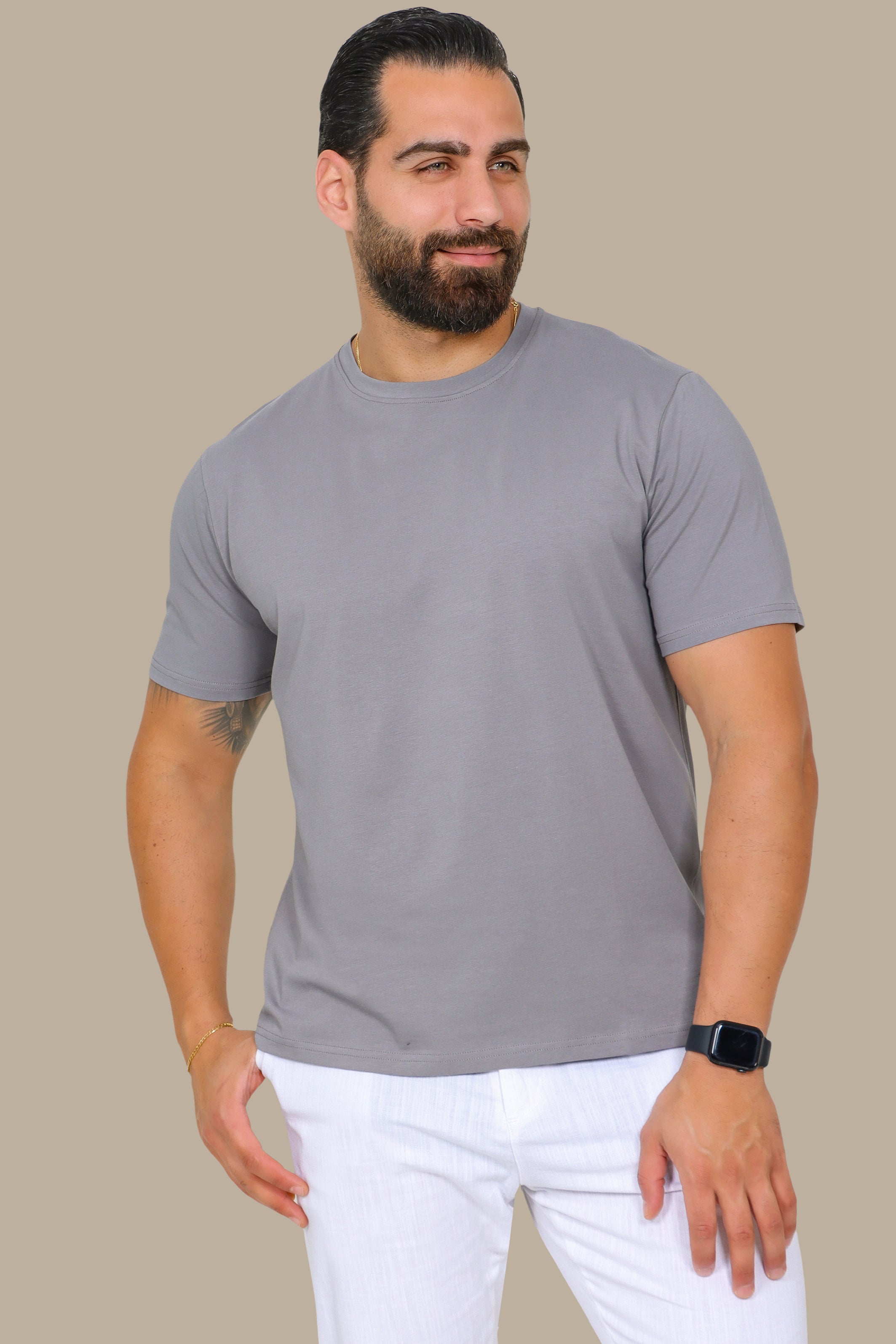 Grey Basic Round Neck T-Shirt