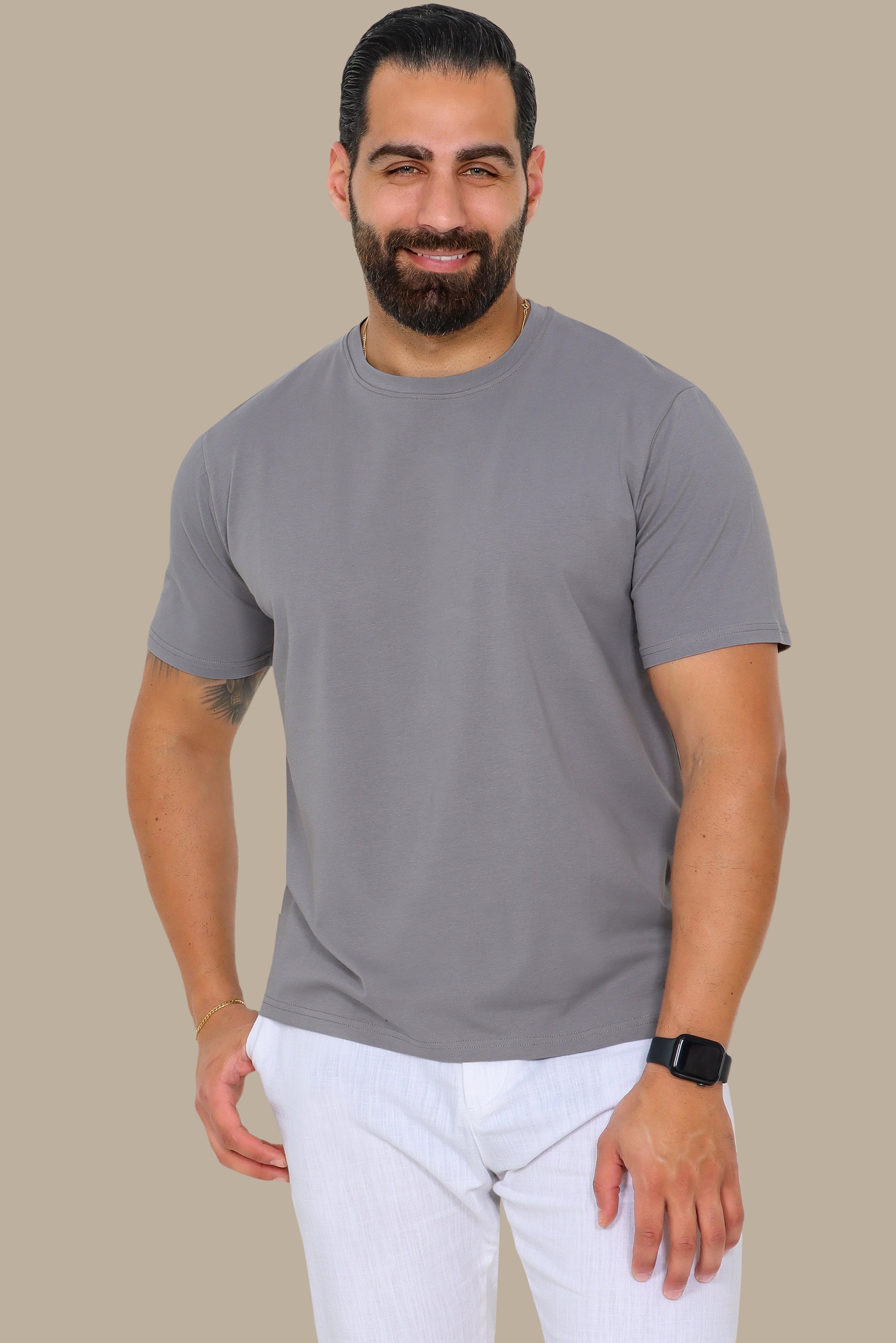 Grey Basic Round Neck T-Shirt