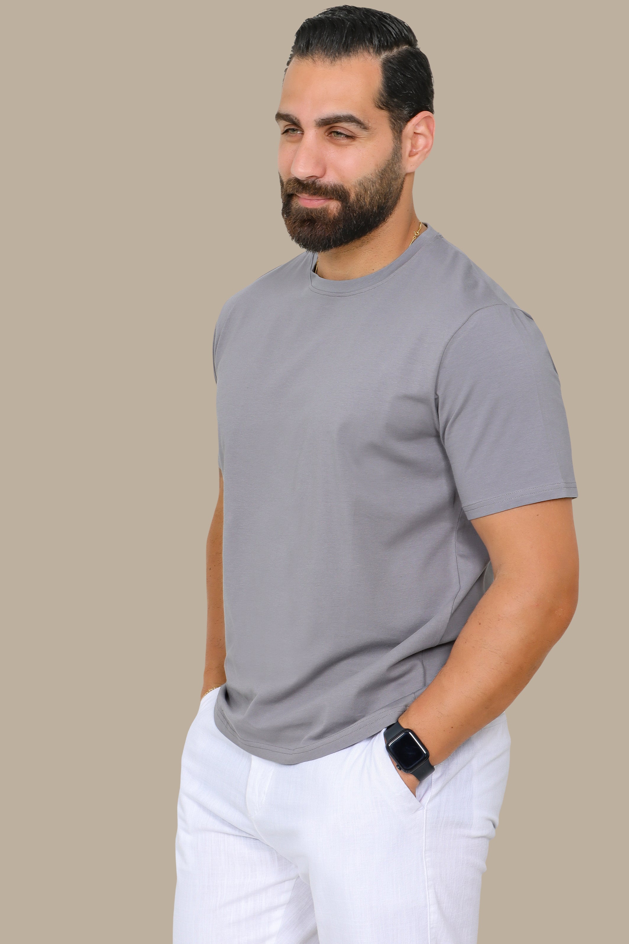 Grey Basic Round Neck T-Shirt
