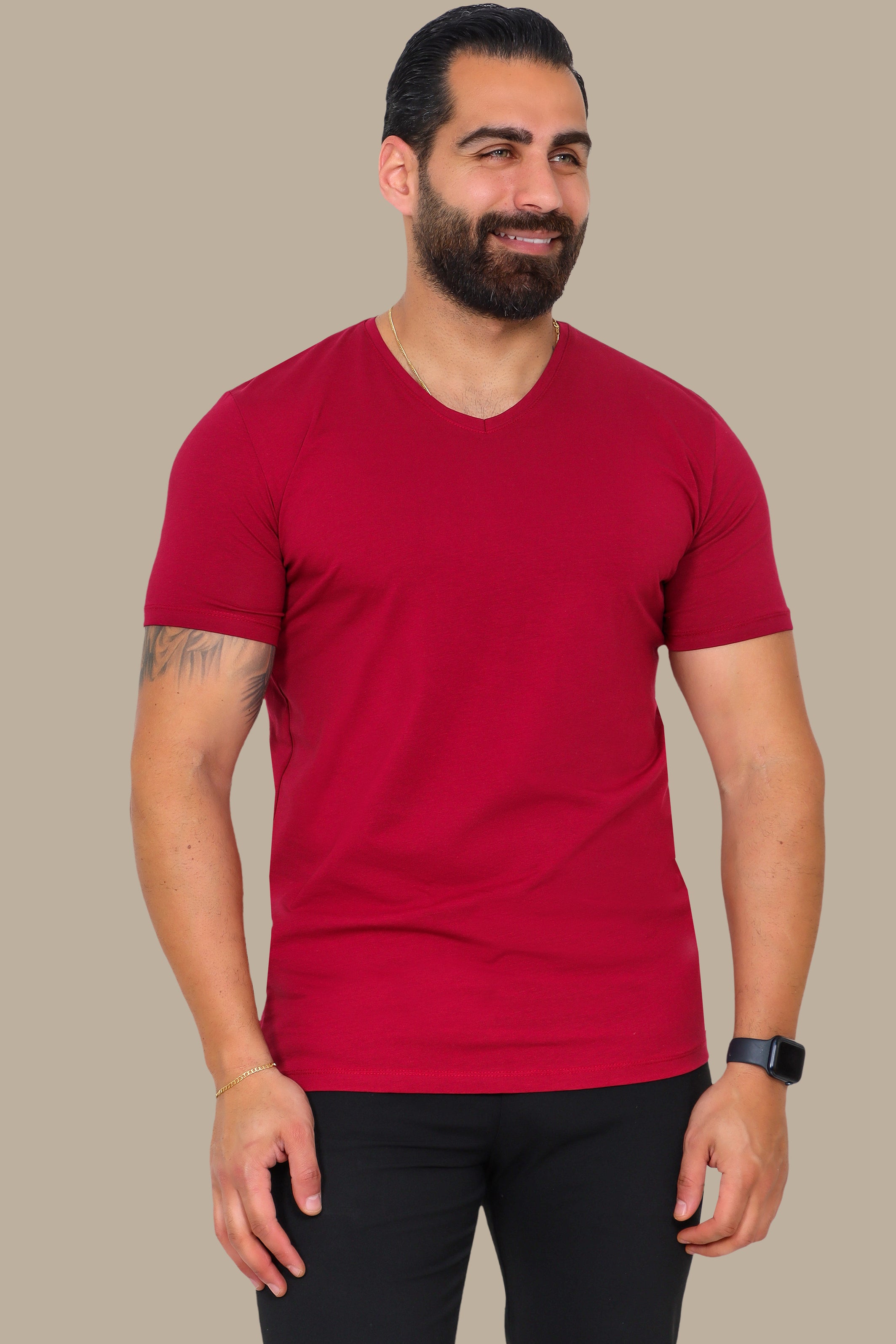 Burgundy Basic V-Neck T-Shirt