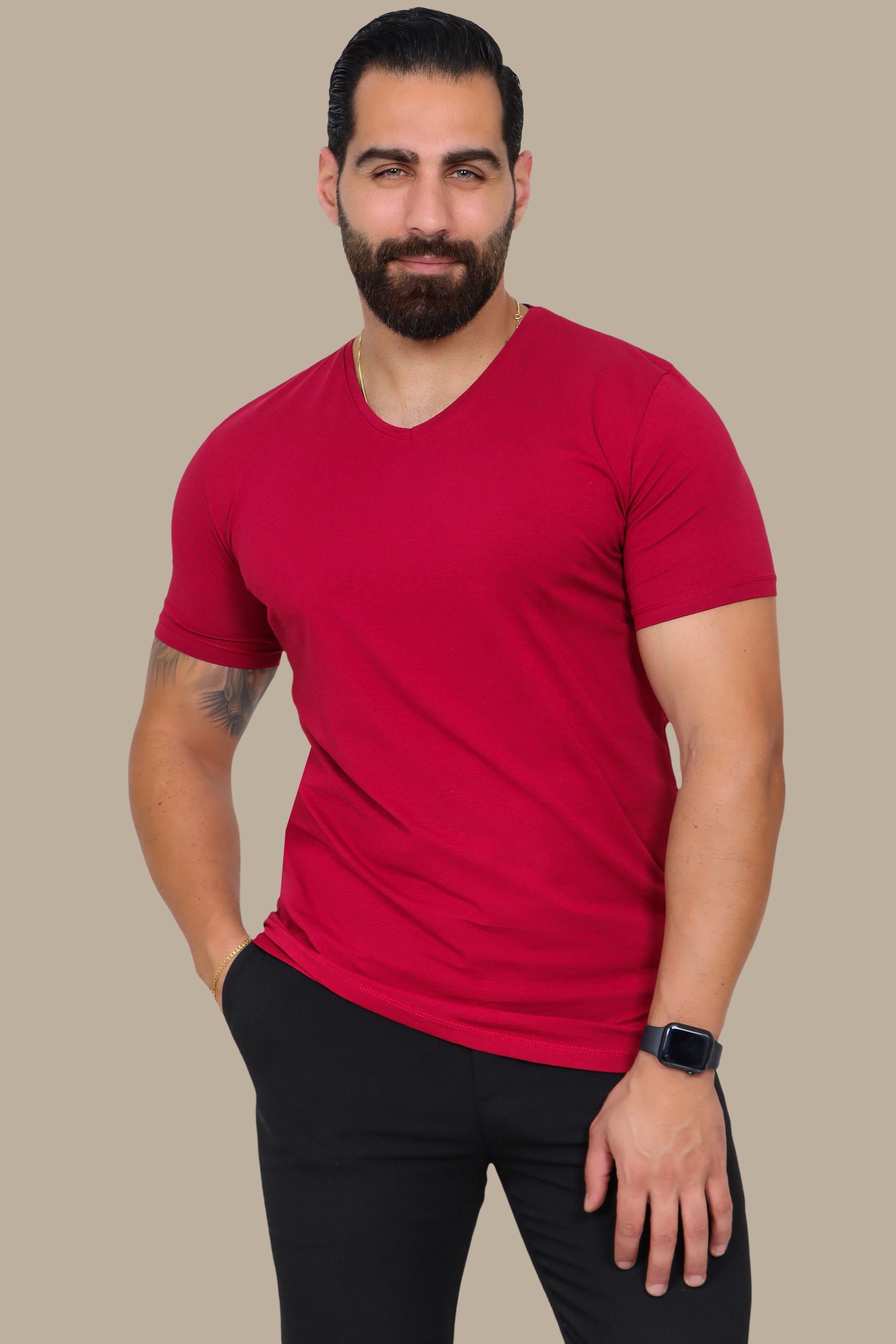Burgundy Basic V-Neck T-Shirt