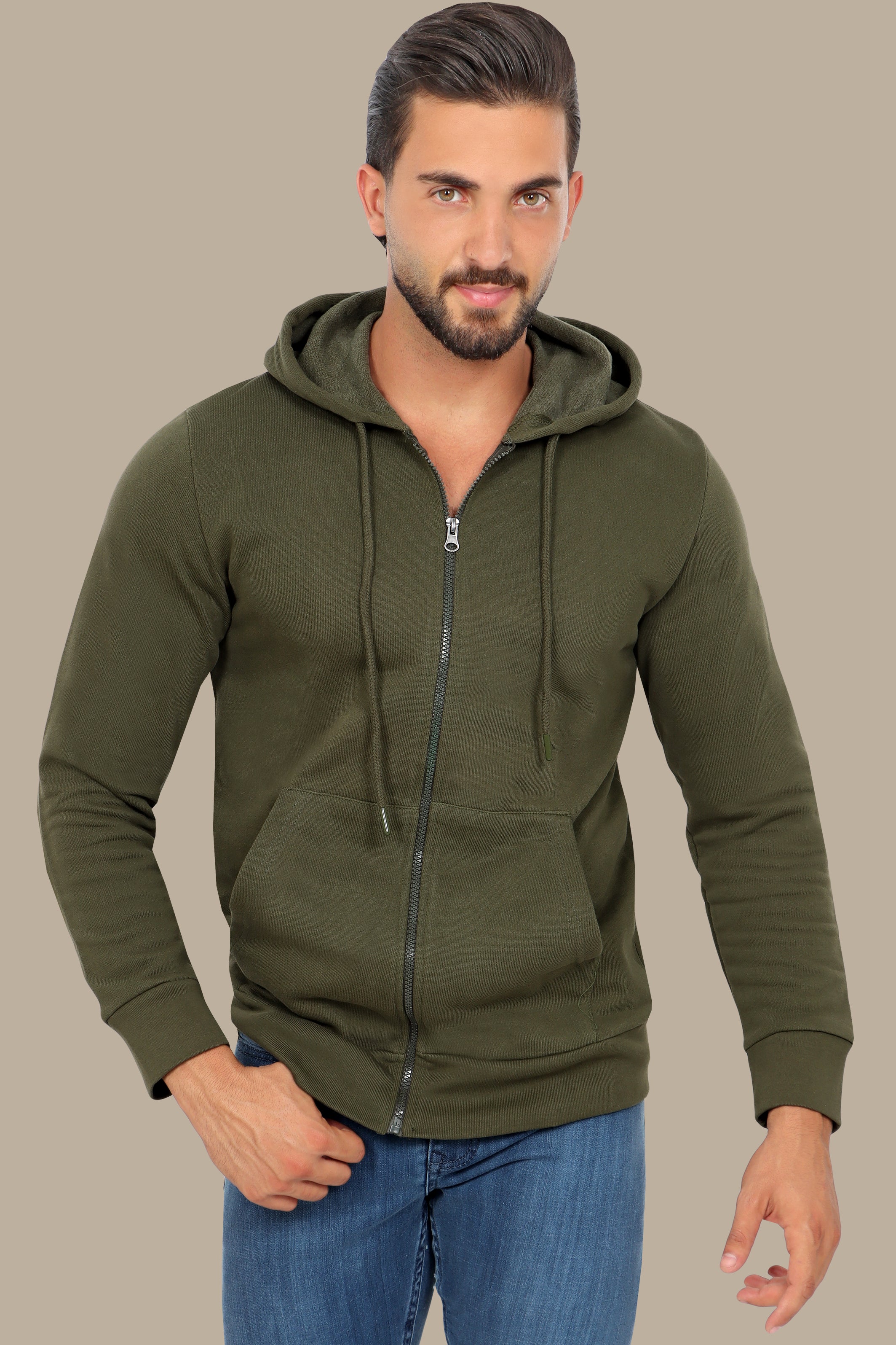Khaki Hoodie Plain Basic Sweatshirt