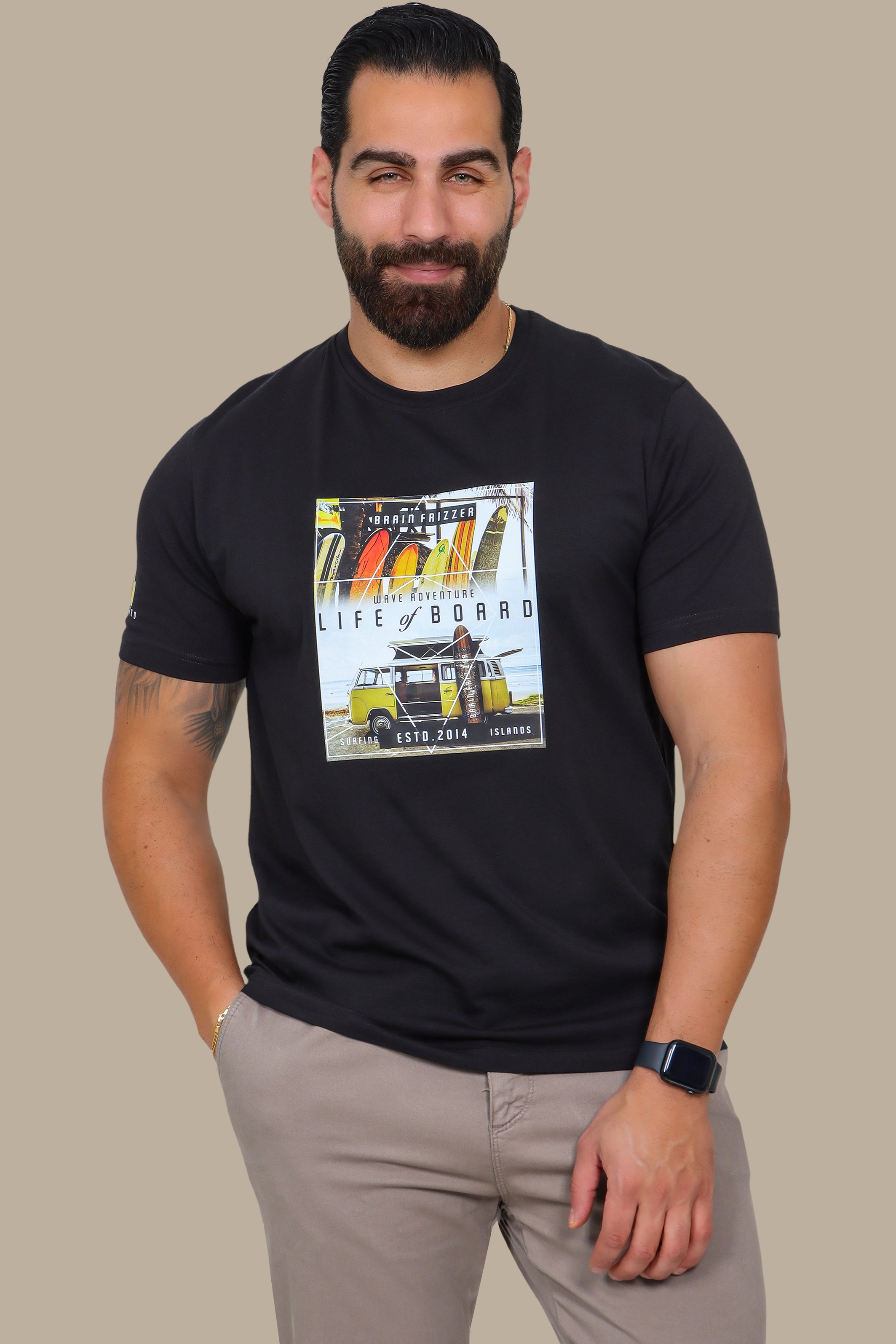 T-Shirt with Life of Board Print and Surf Van Graphic