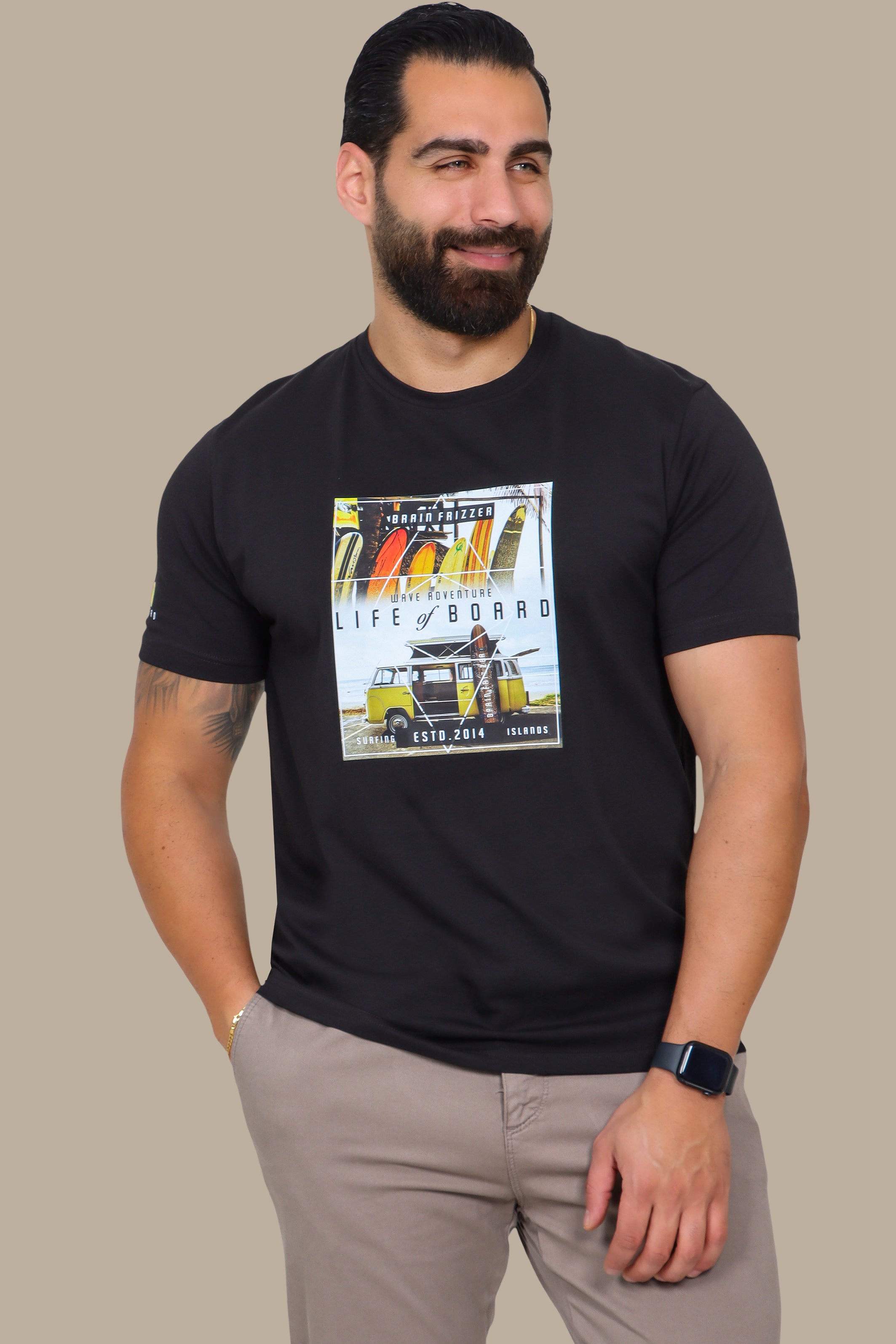 T-Shirt with Life of Board Print and Surf Van Graphic