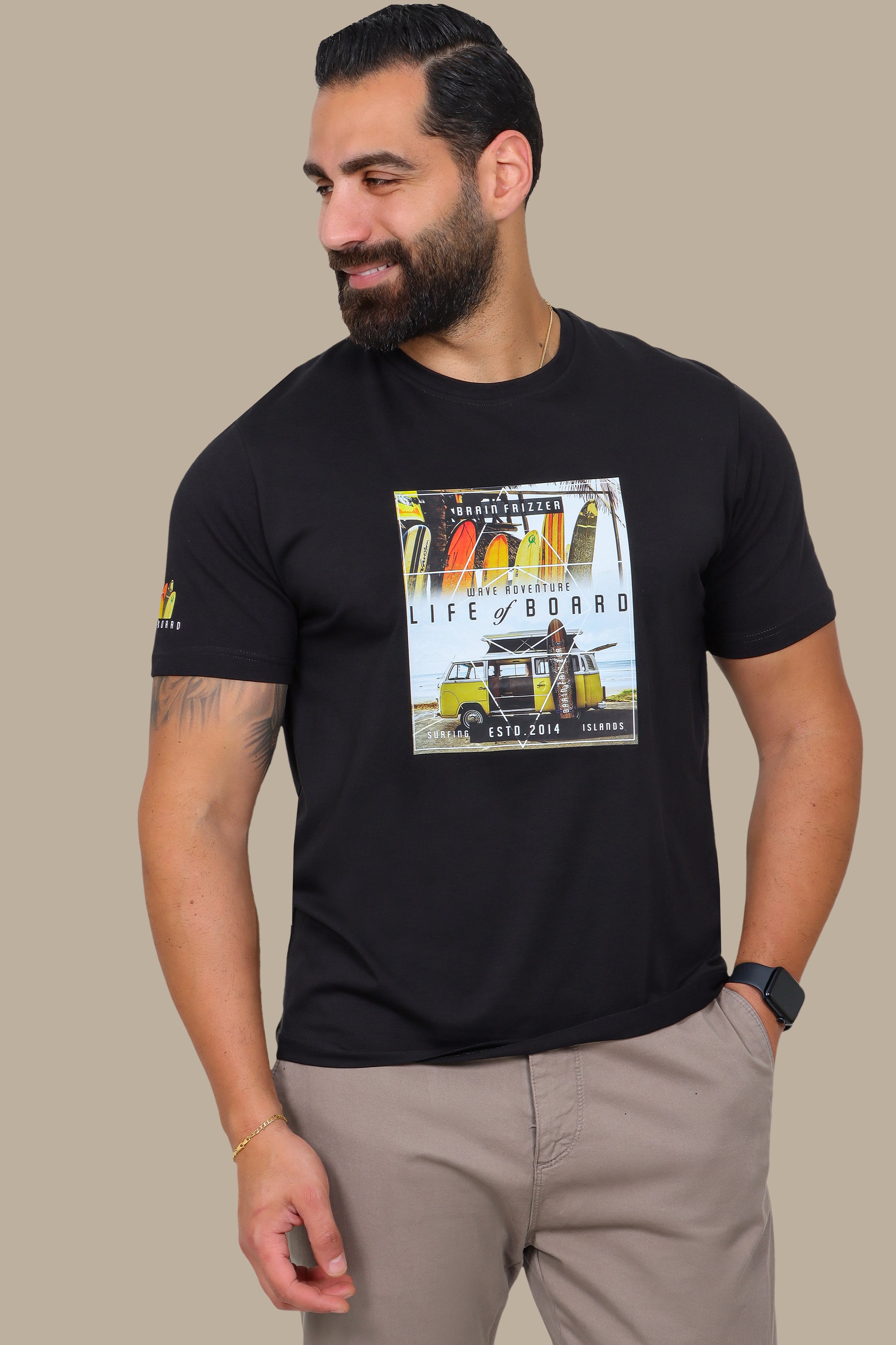 T-Shirt with Life of Board Print and Surf Van Graphic