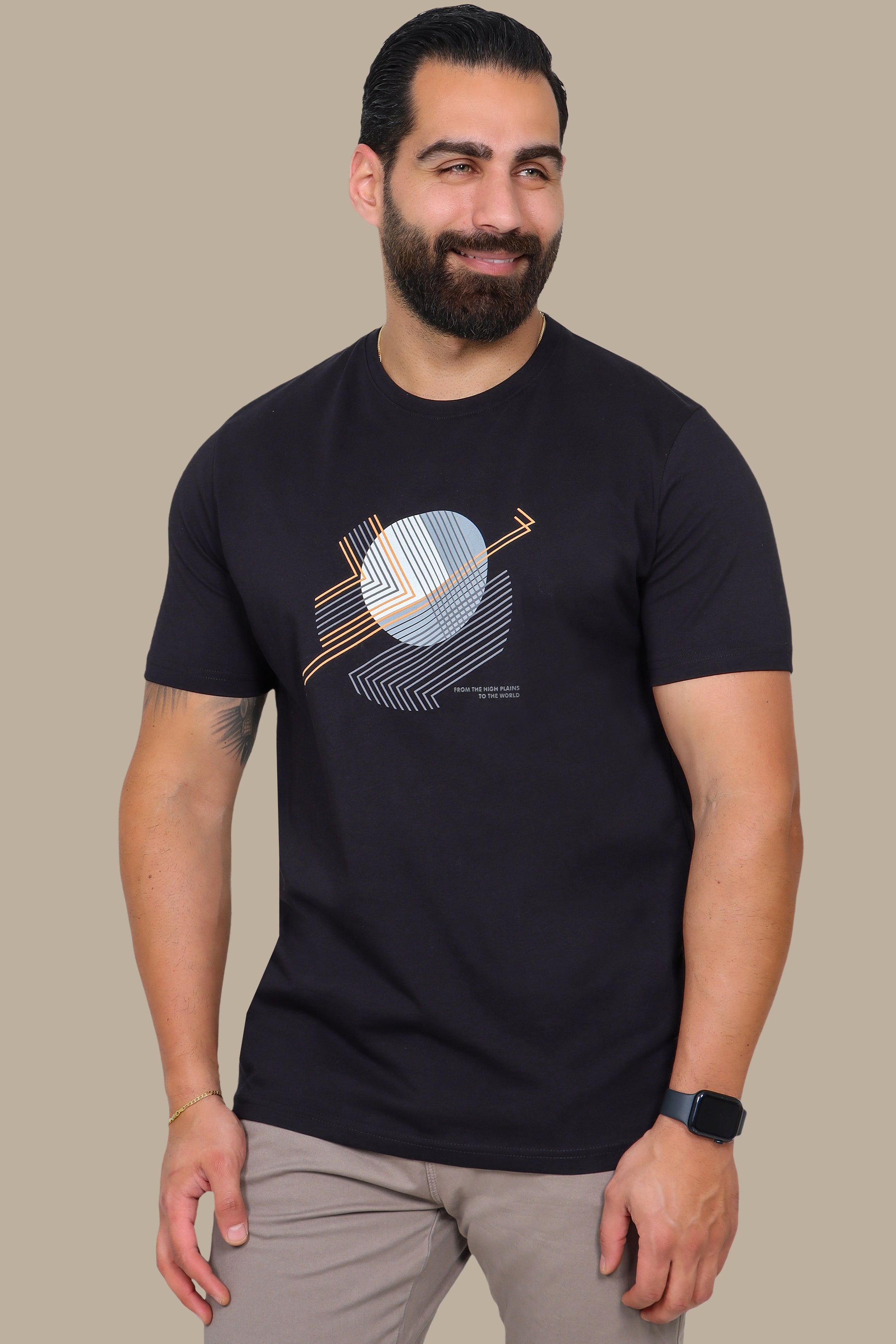 Black T-Shirt with Mid Circle Print