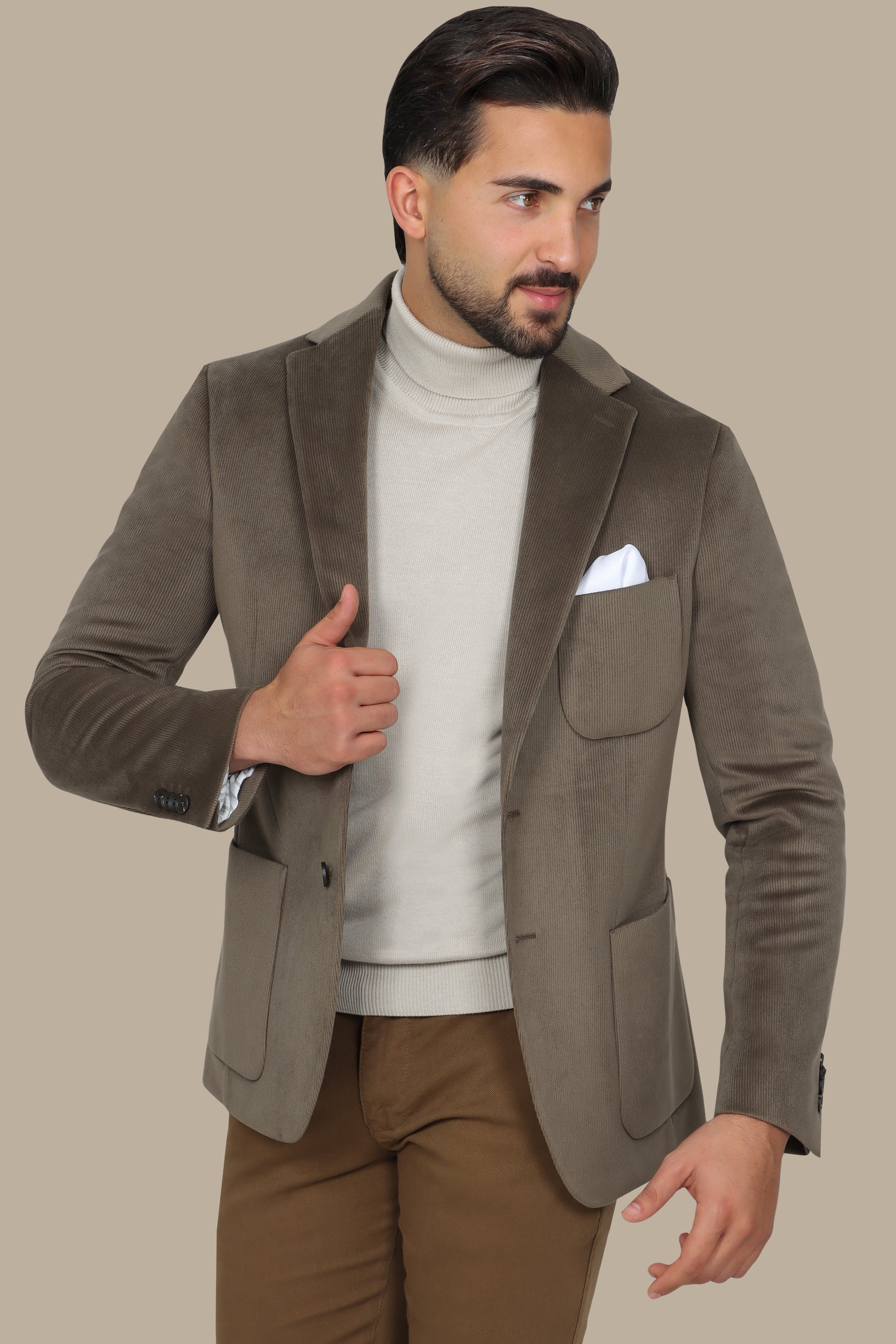 Khaki Corduroy Blazer with Patch Pockets