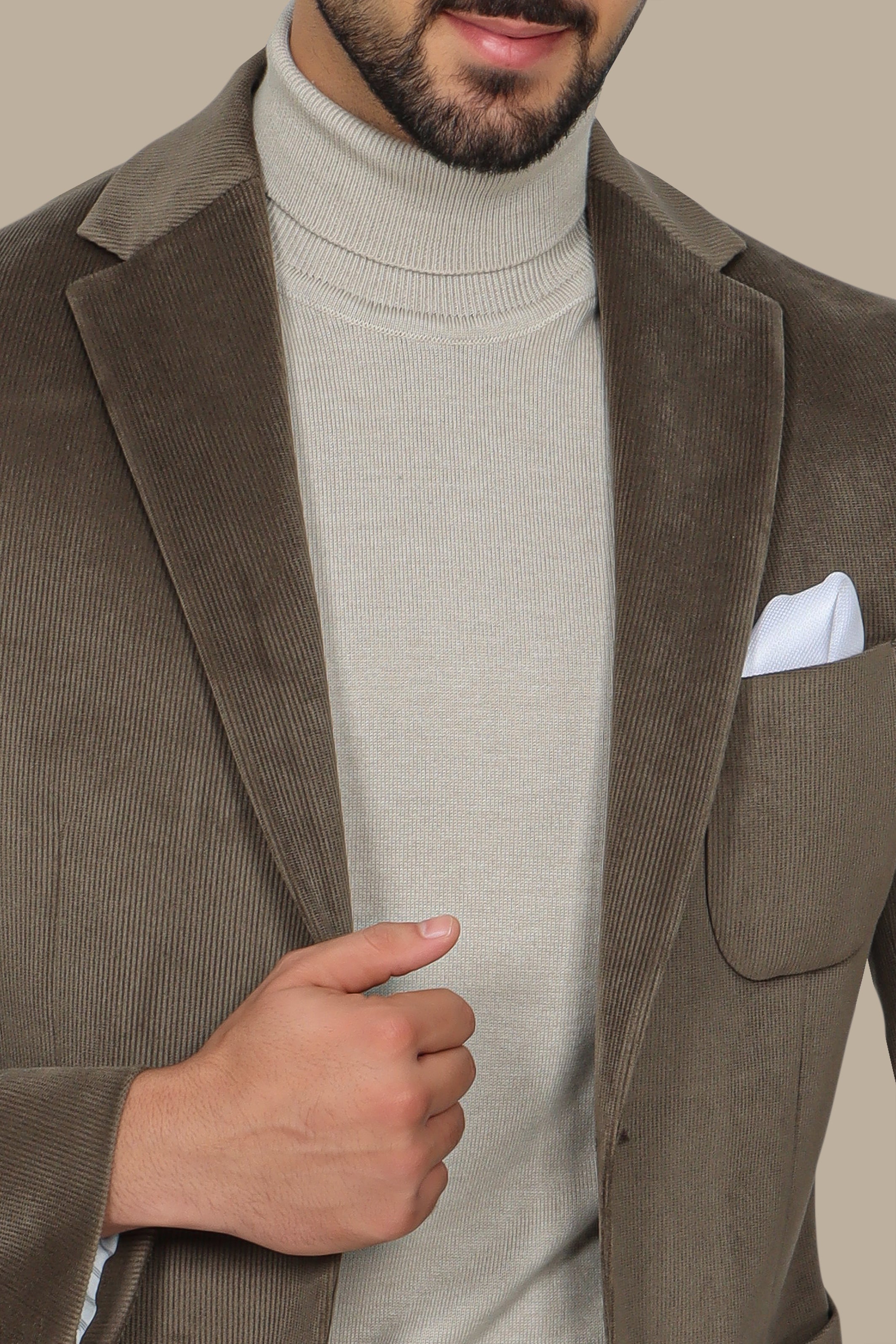 Khaki Corduroy Blazer with Patch Pockets