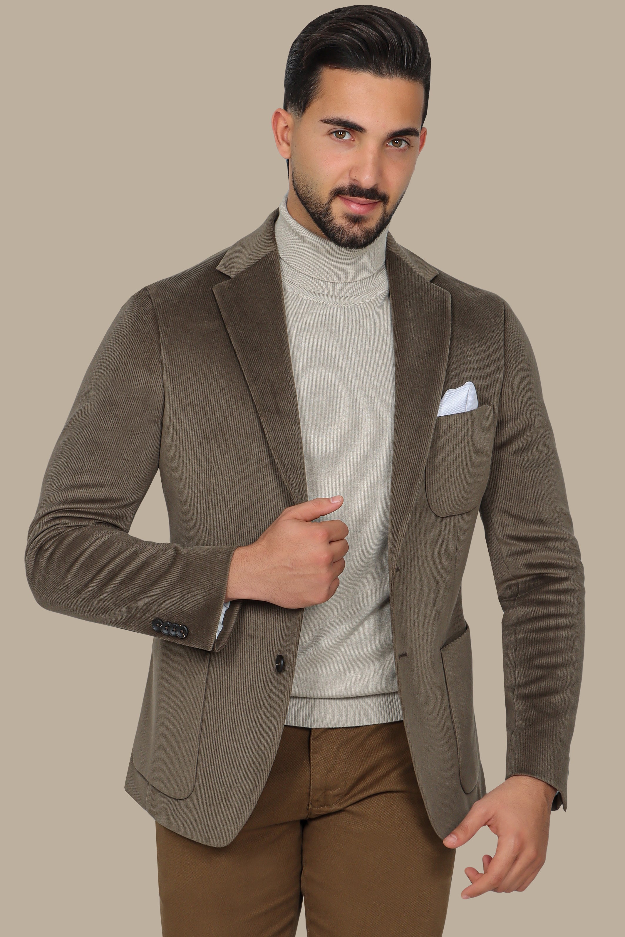 Khaki Corduroy Blazer with Patch Pockets