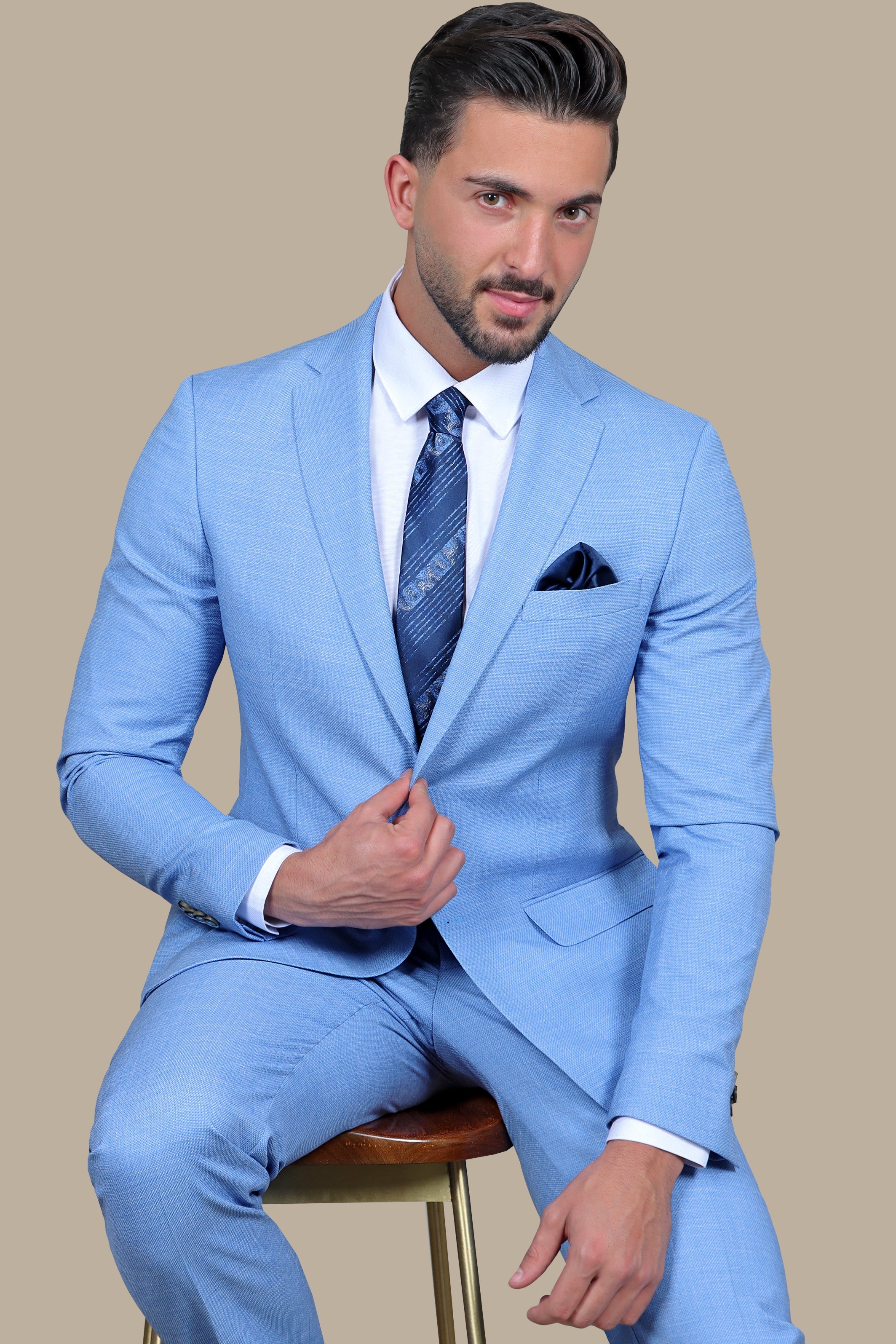 Serene Sophistication: Light Blue Filafil Notch Suit