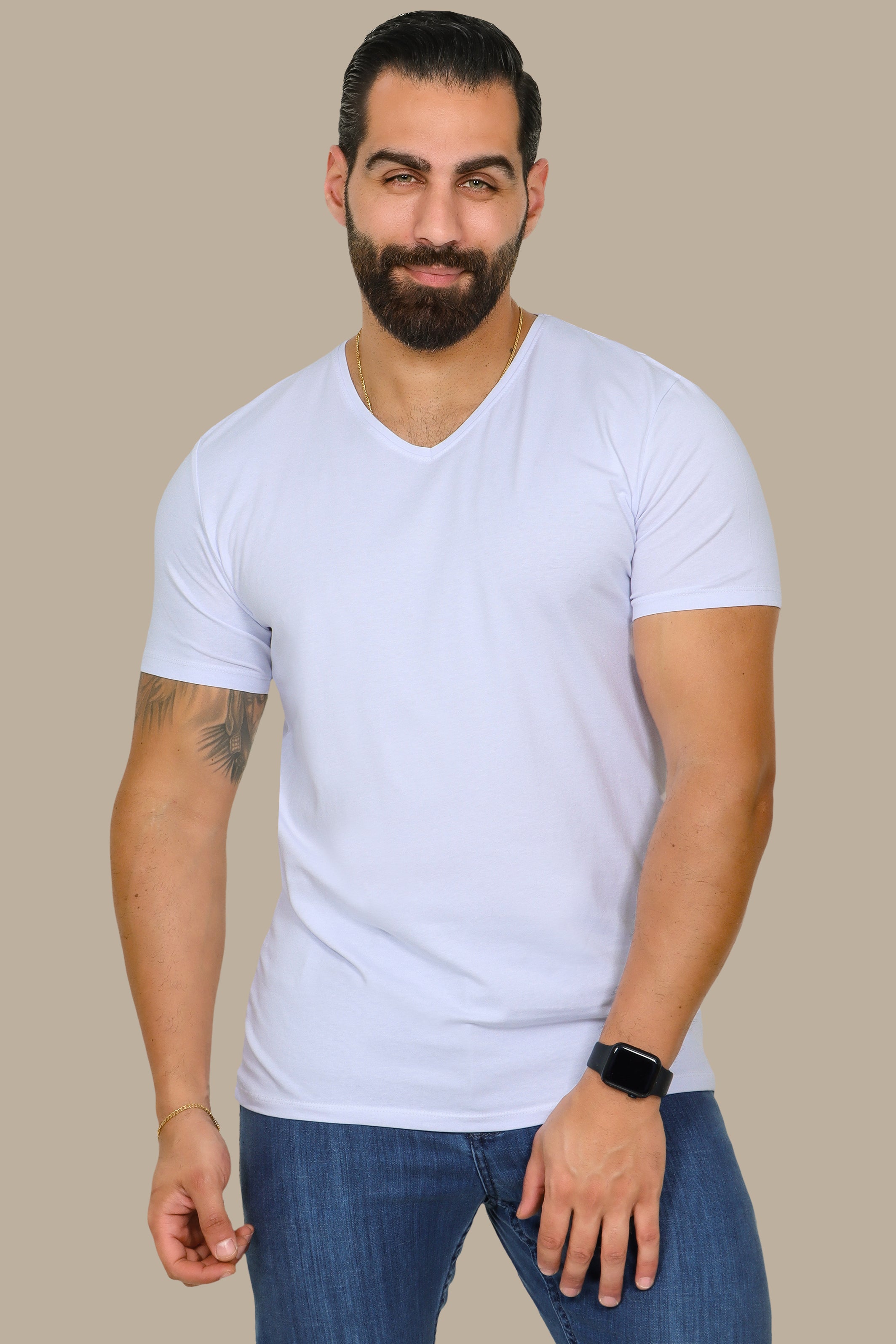 White Basic V-Neck T-Shirt