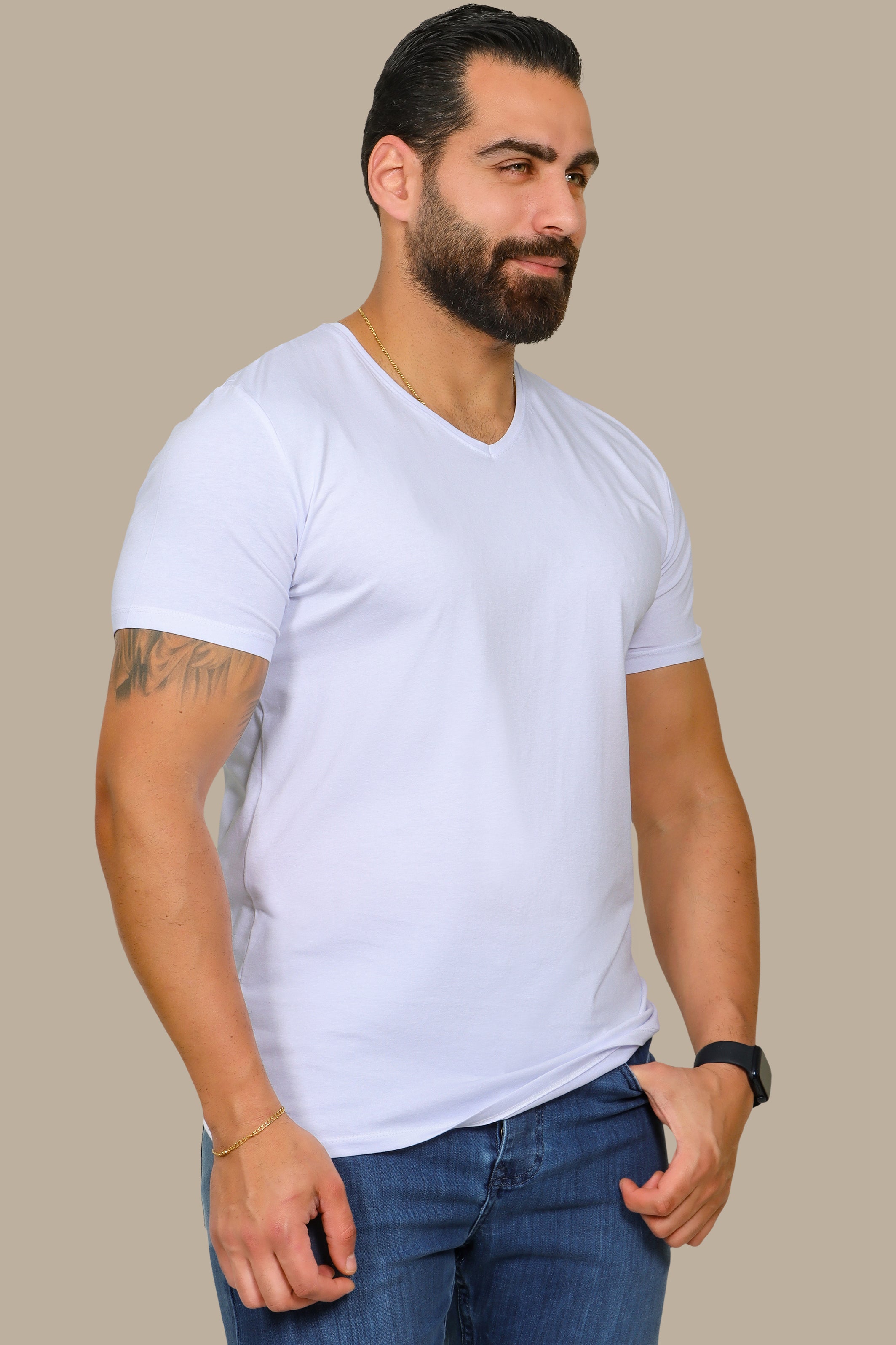 White Basic V-Neck T-Shirt