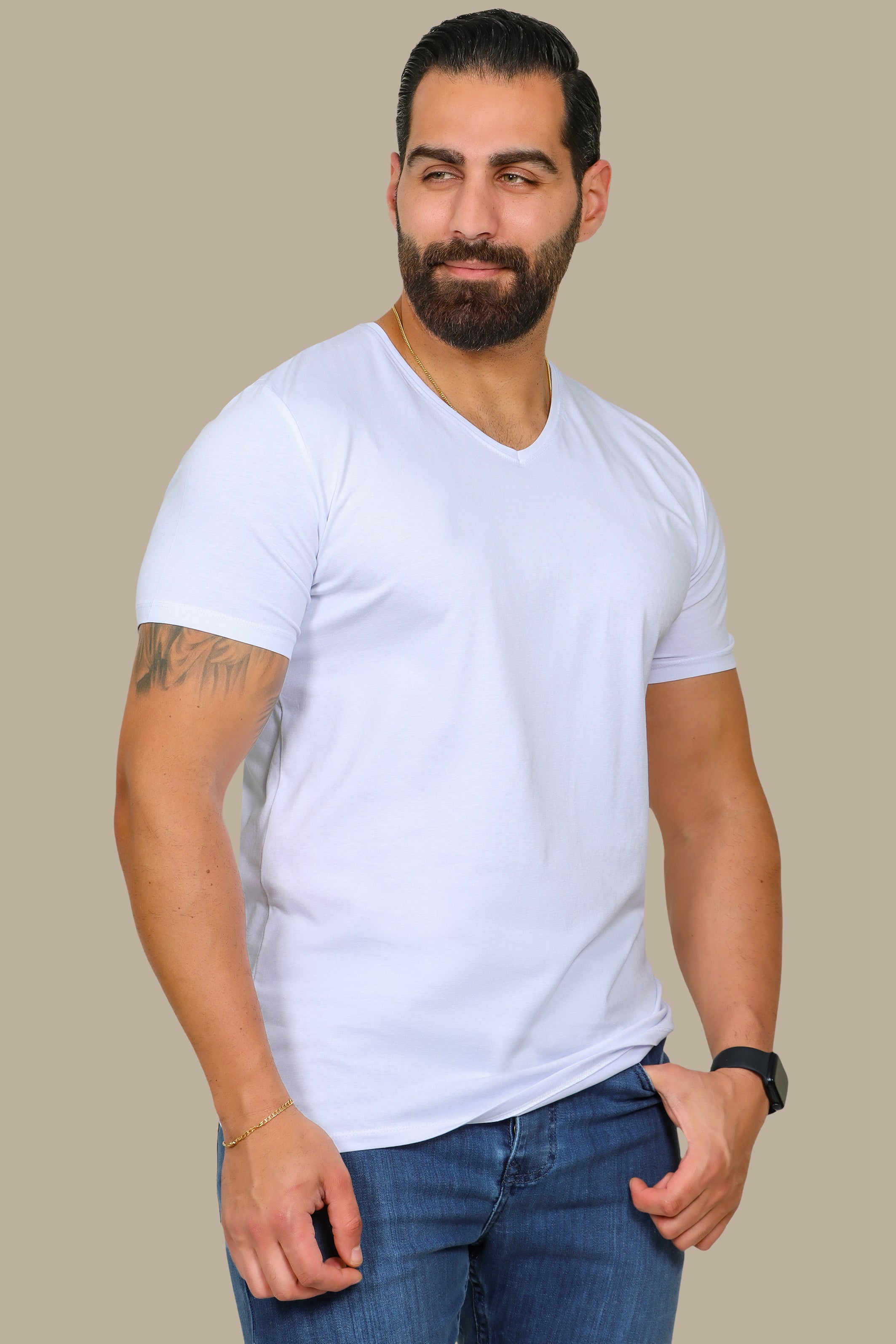 White Basic V-Neck T-Shirt