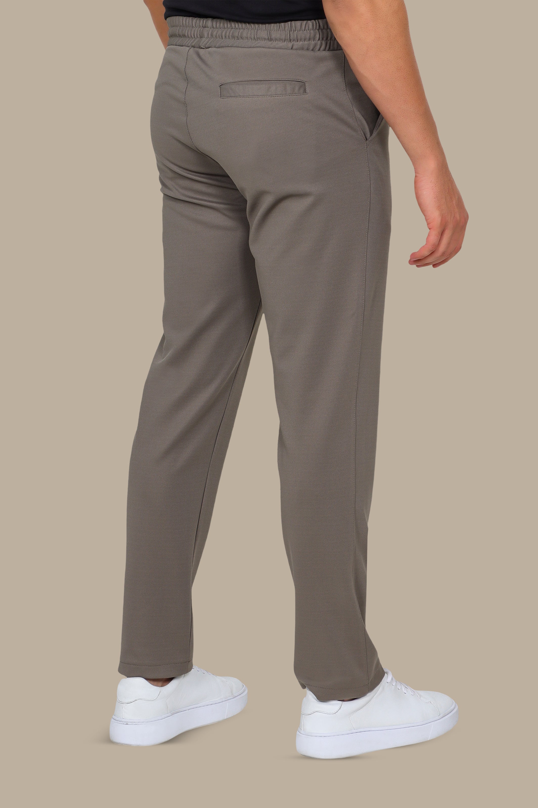Khaki Regular-Cut Lycra Fashion Trousers