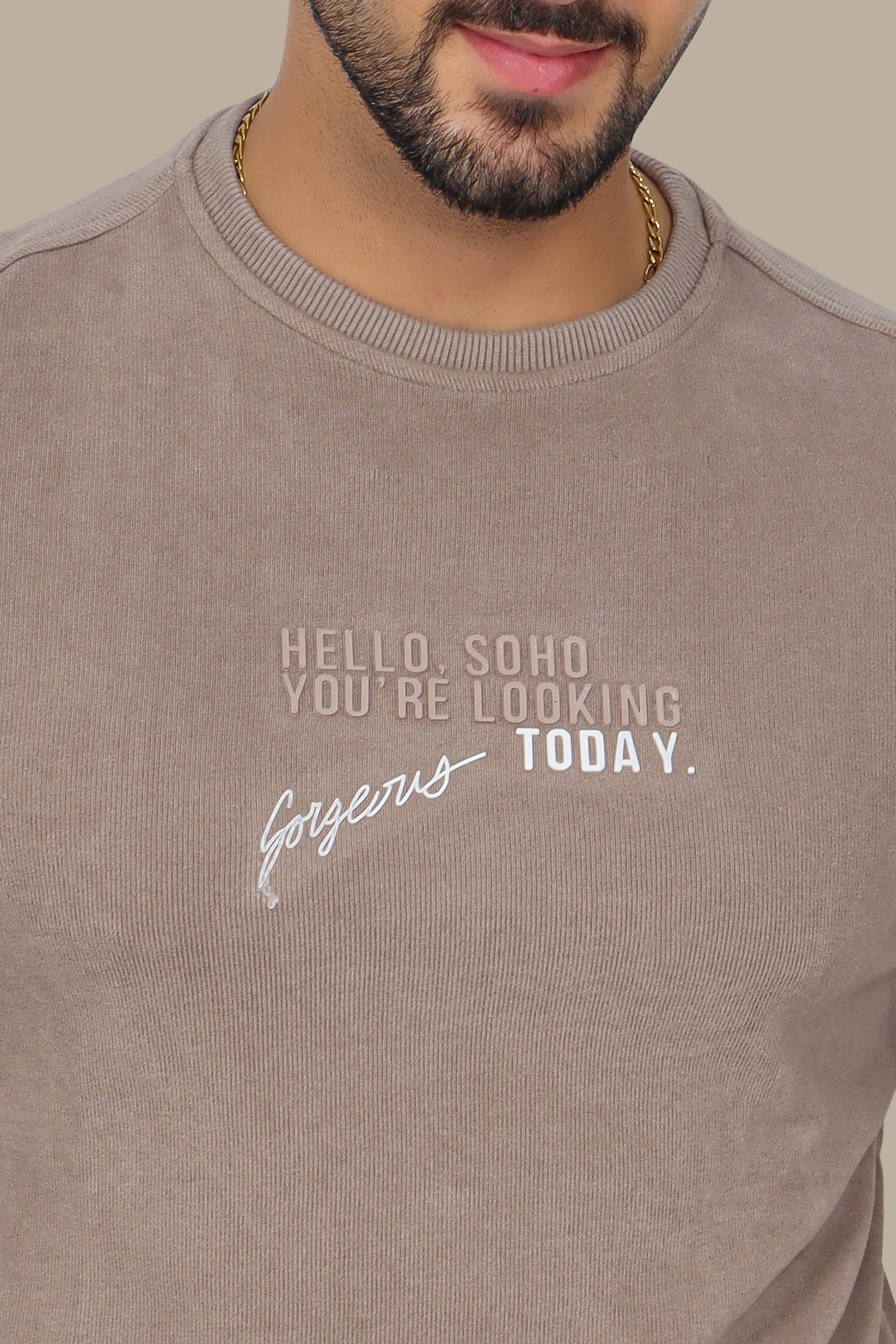 Urban Vibes: Beige Round Neck Sweatshirt with SOHO Print