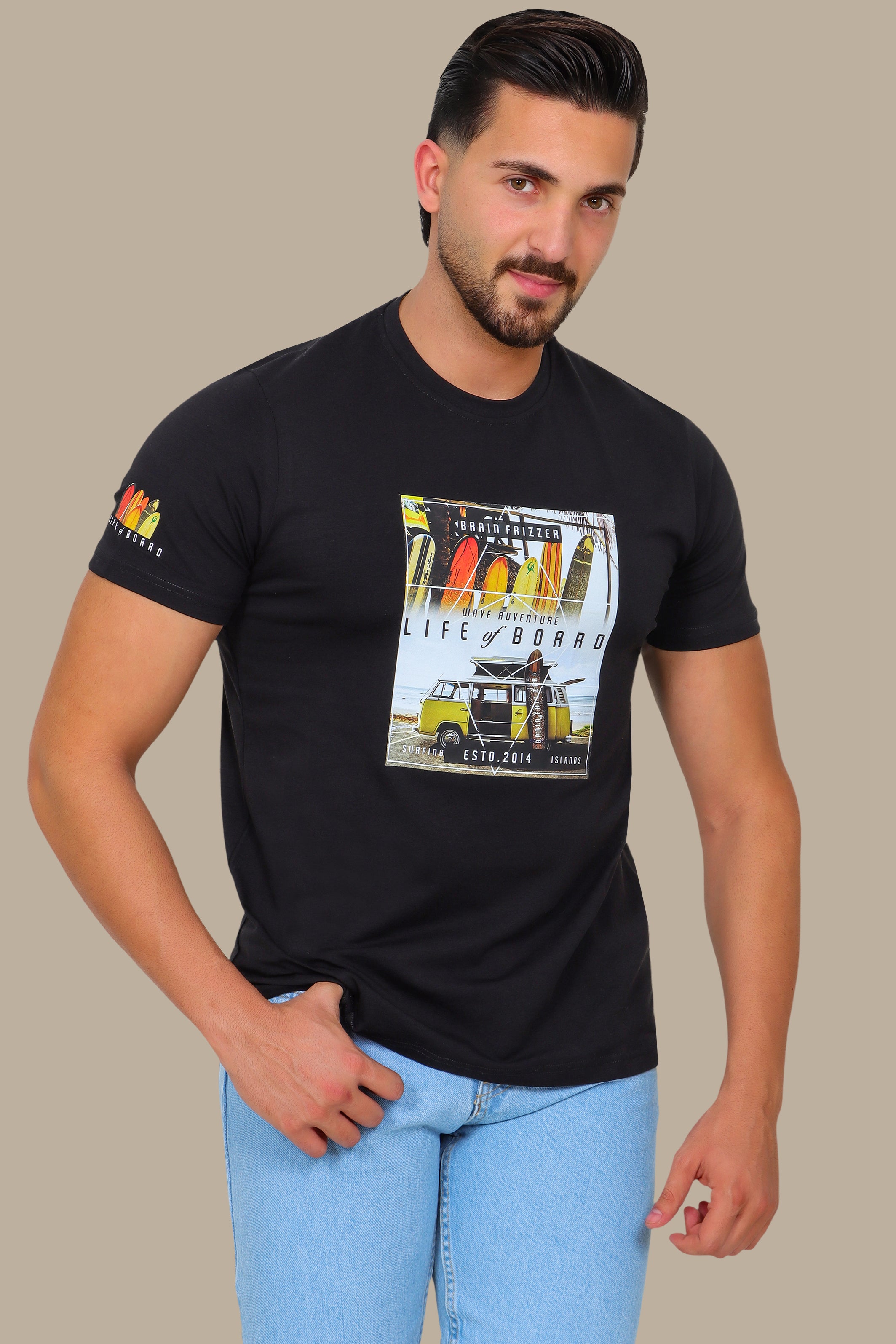 T-Shirt with Life of Board Print and Surf Van Graphic