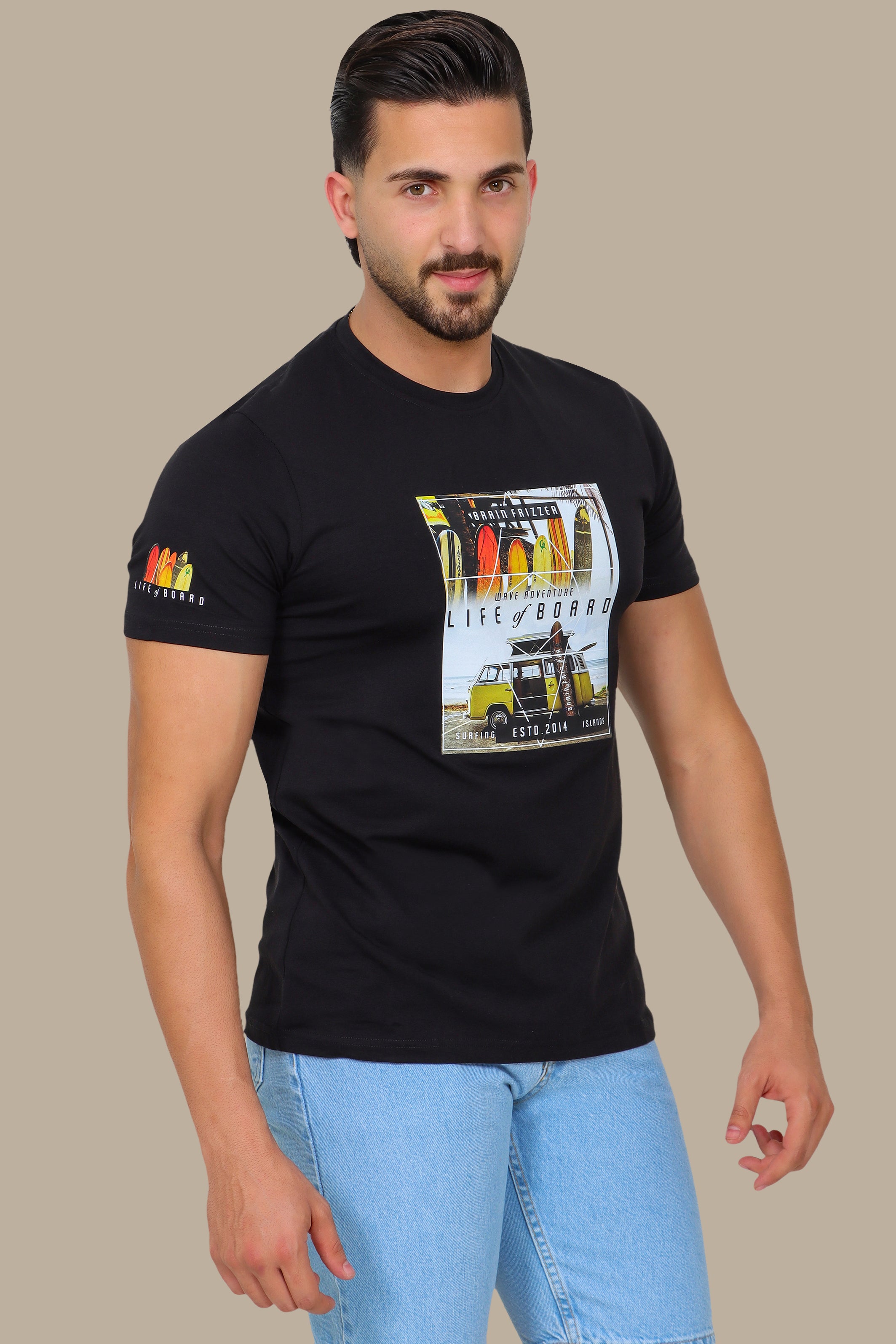 T-Shirt with Life of Board Print and Surf Van Graphic