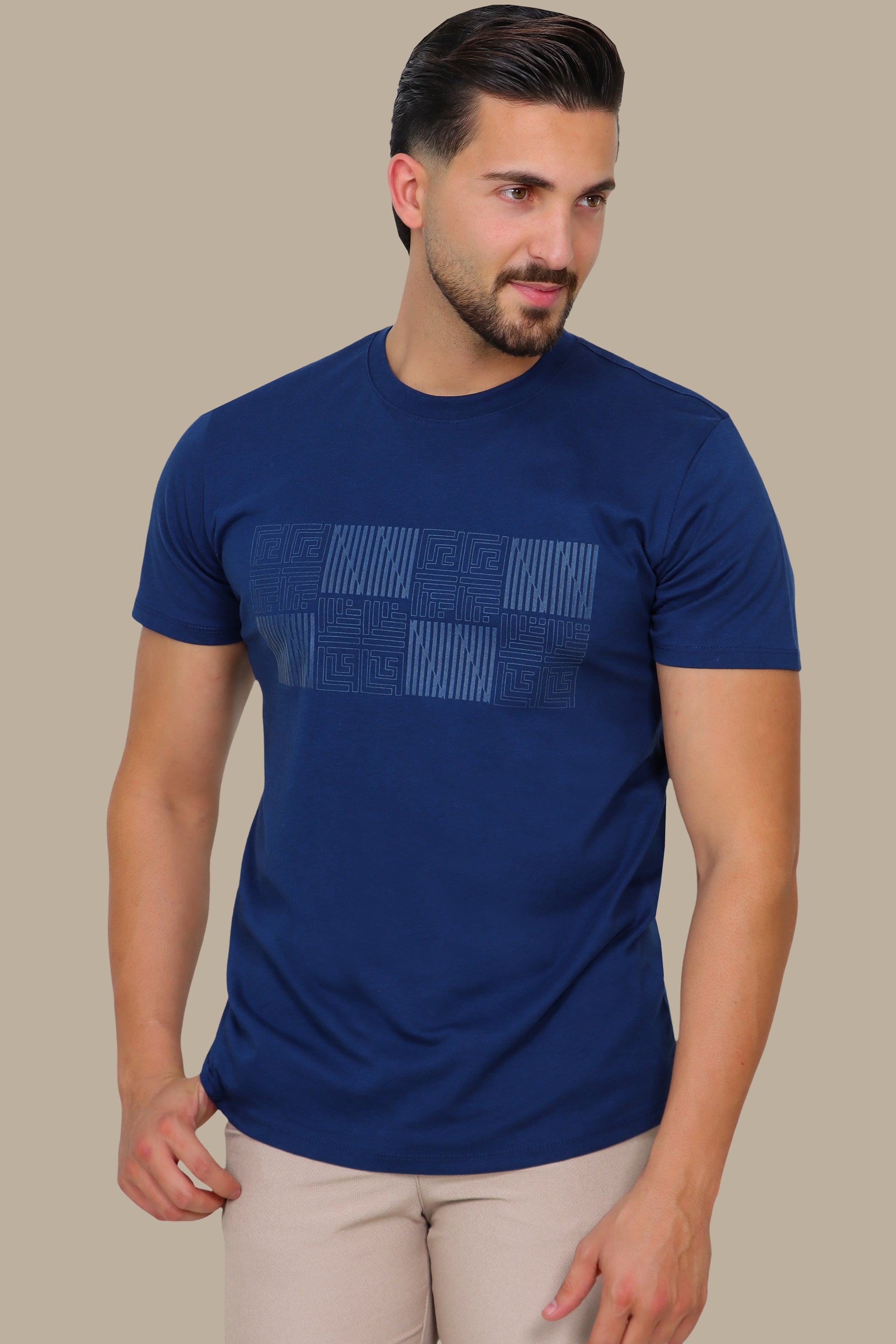 Navy Geometric Square Print T-Shirt