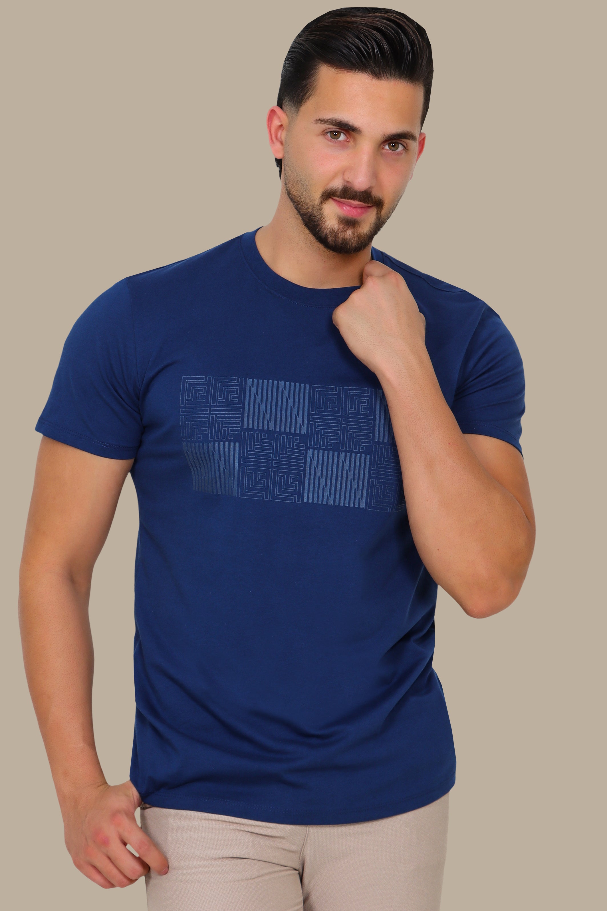 Navy Geometric Square Print T-Shirt