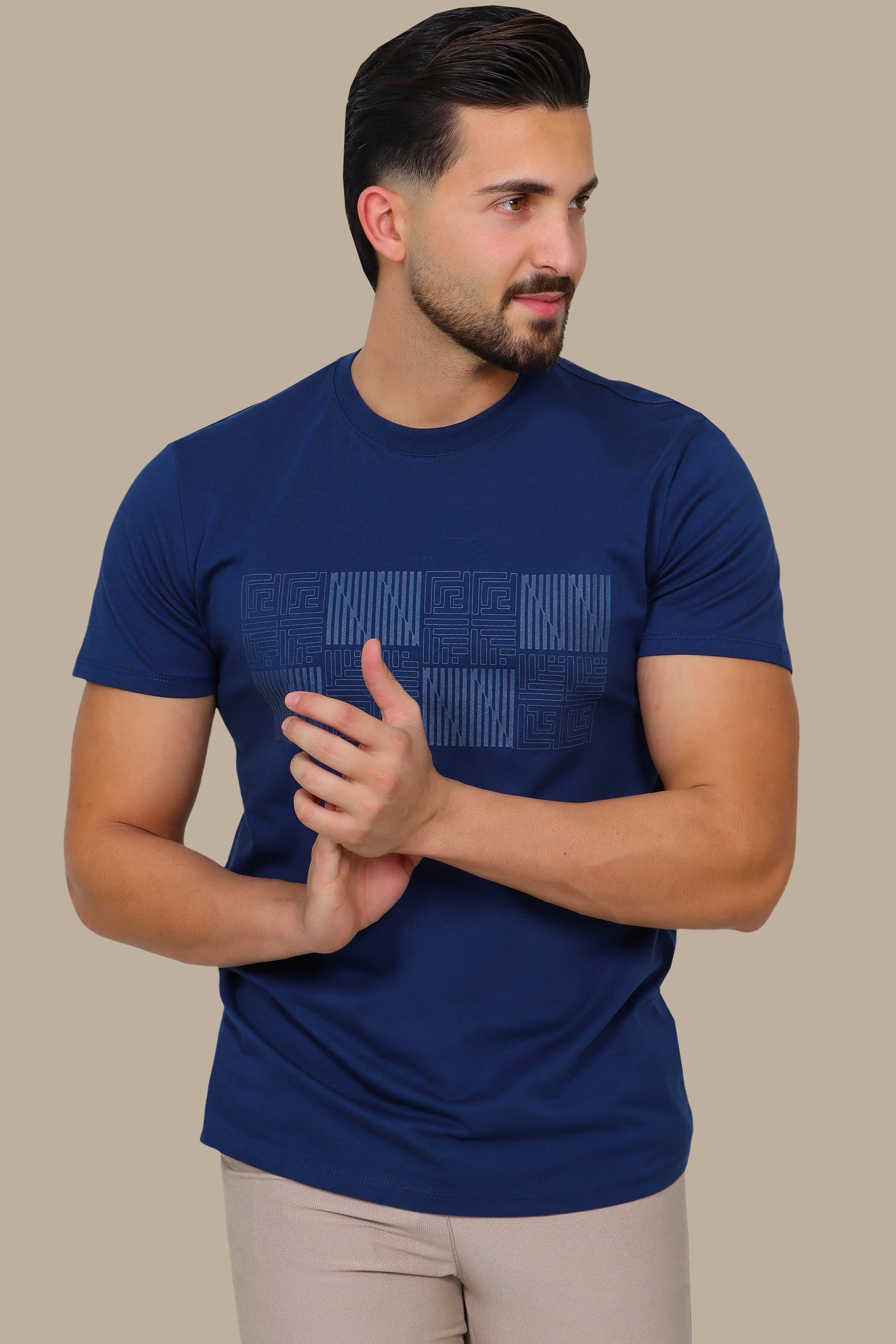 Navy Geometric Square Print T-Shirt