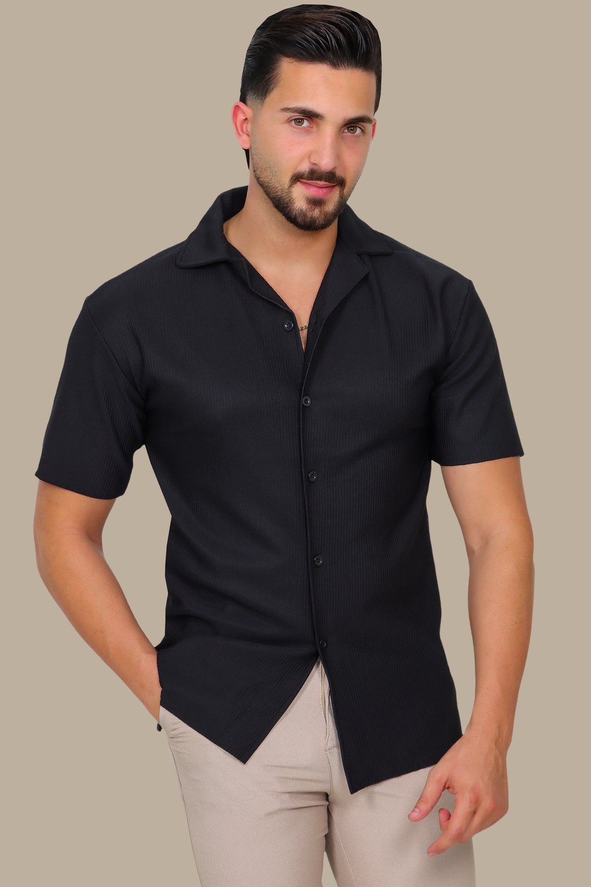 Classic Black Ribbed Short Sleeve Shirt