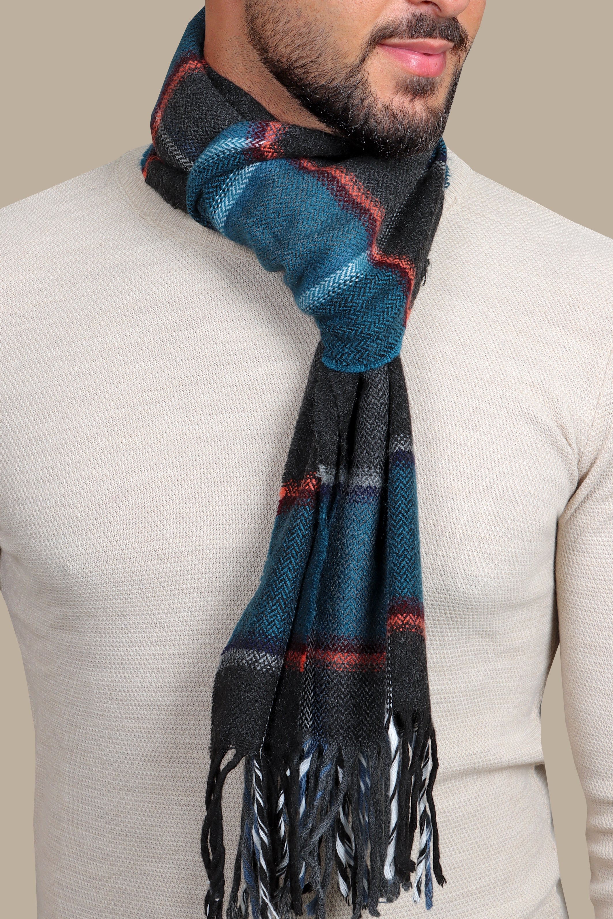 Heritage Elegance: Wool Herringbone Checks Scarf