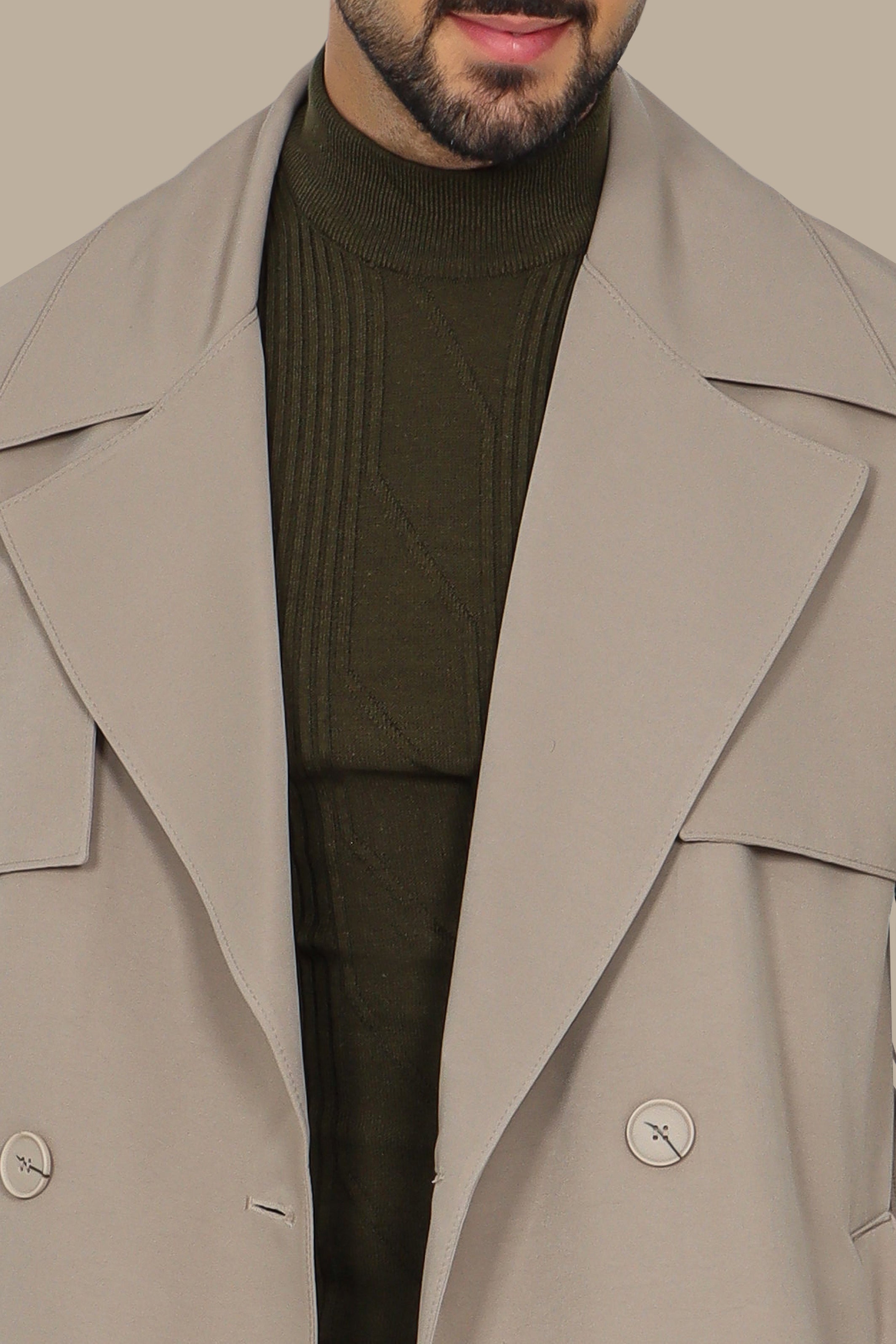 Oversized Double-Breasted Beige Long Trench Coat