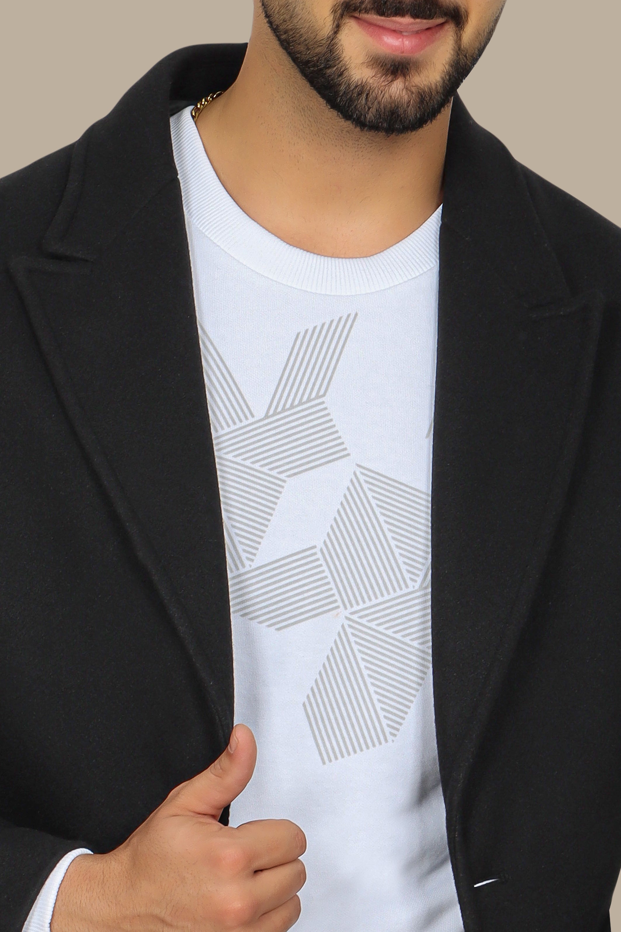 Oversized Black Coat with Peak Lapels