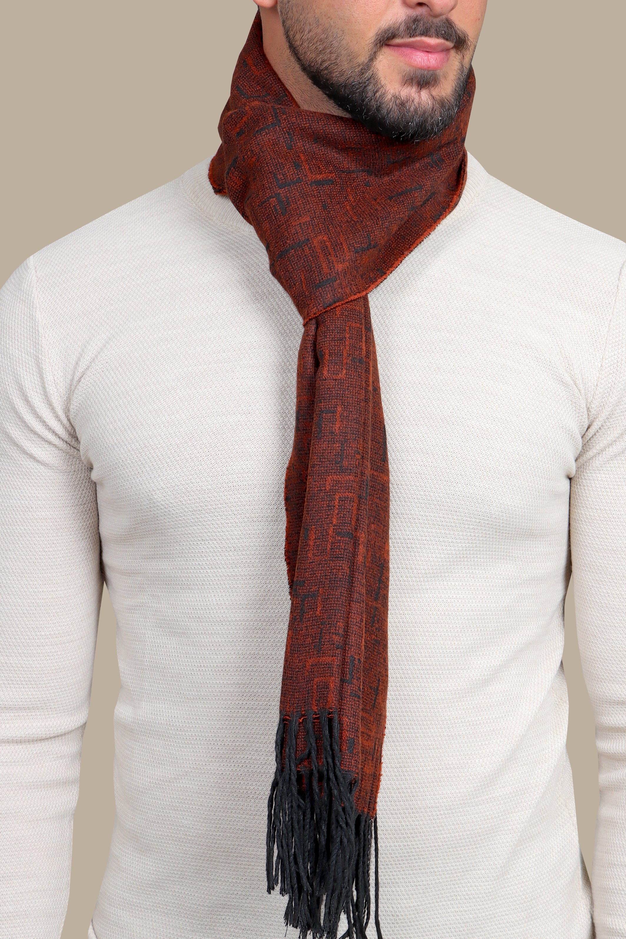 Tret Essence: Wool Scarf with Brick Trellis Print
