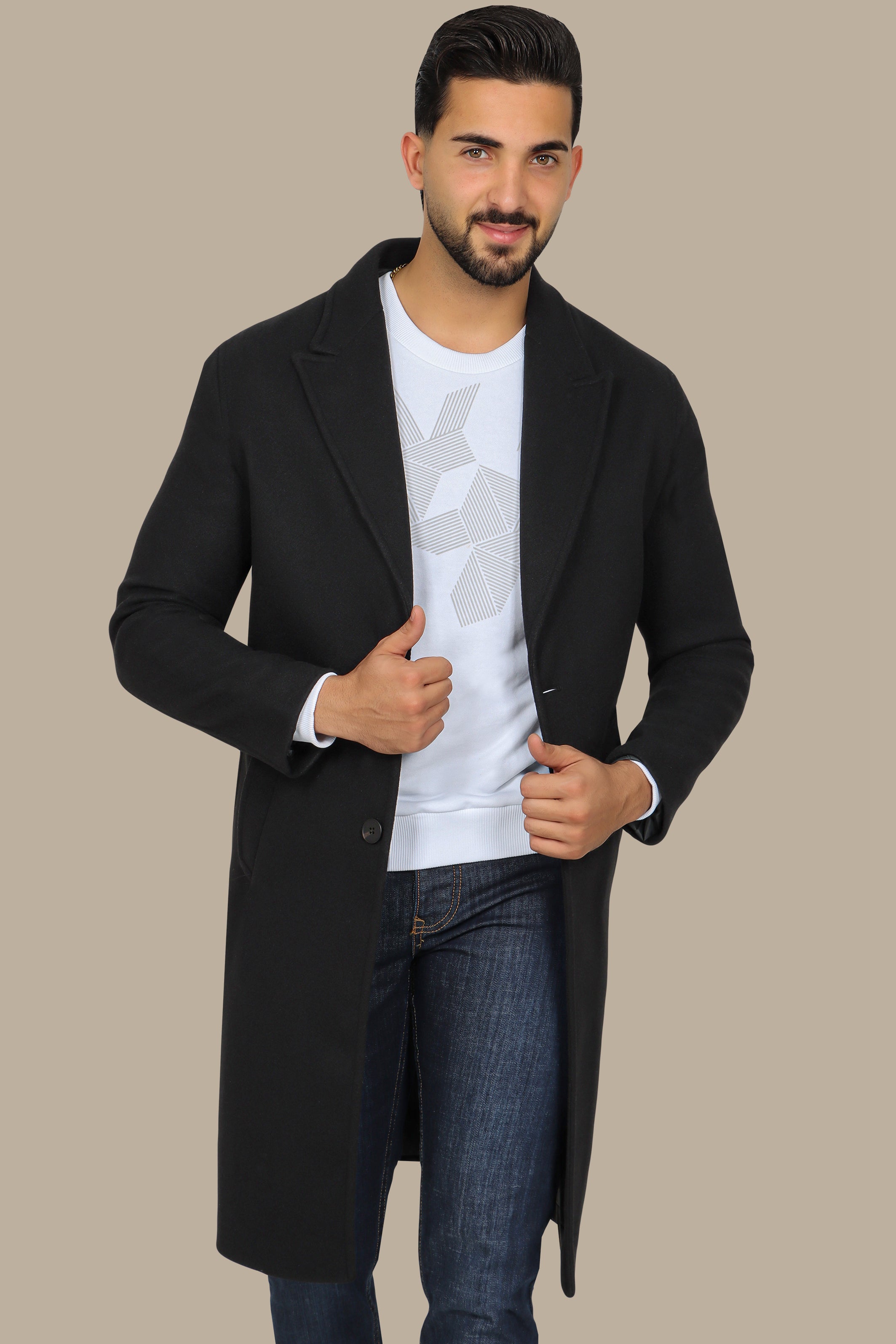 Oversized Black Coat with Peak Lapels