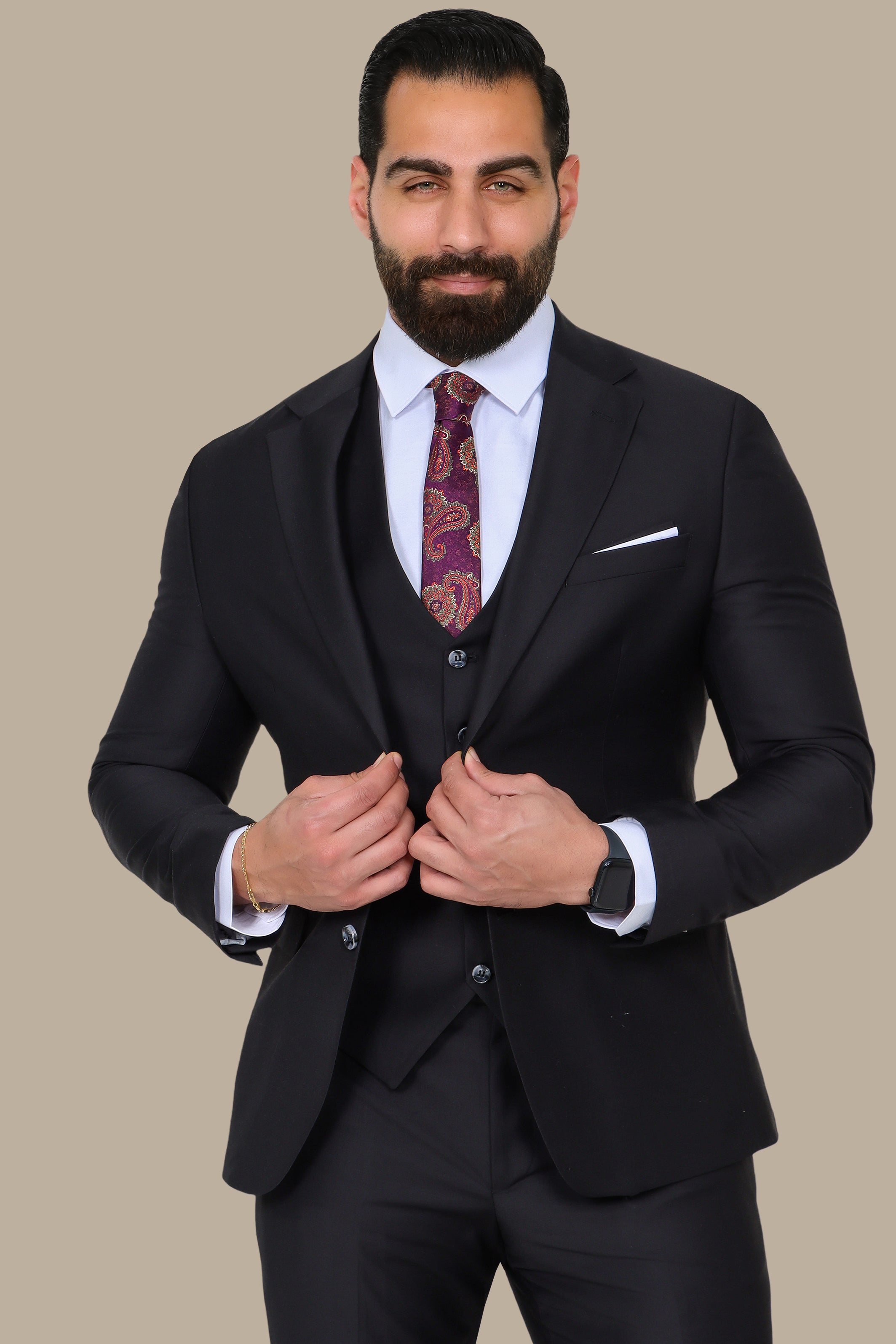 Black 3-Piece Classic Slim Fit Suit with Notch Lapel
