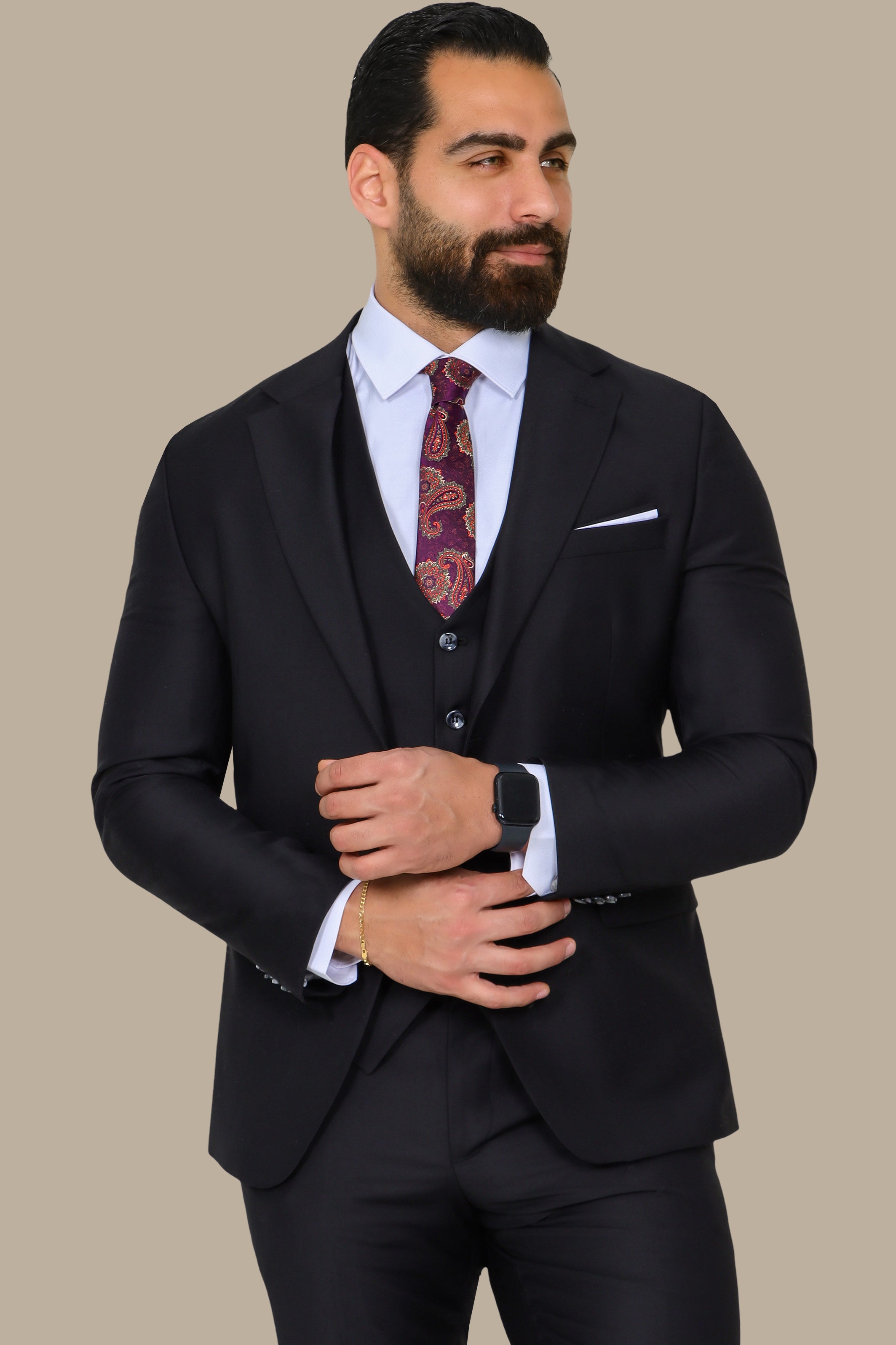 Black 3-Piece Classic Slim Fit Suit with Notch Lapel