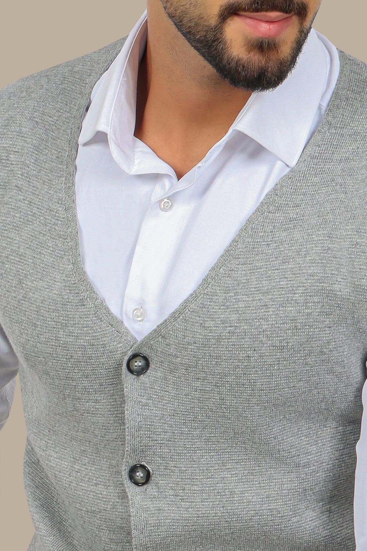 Light Grey Cotton Casual Vest with 5 Buttons