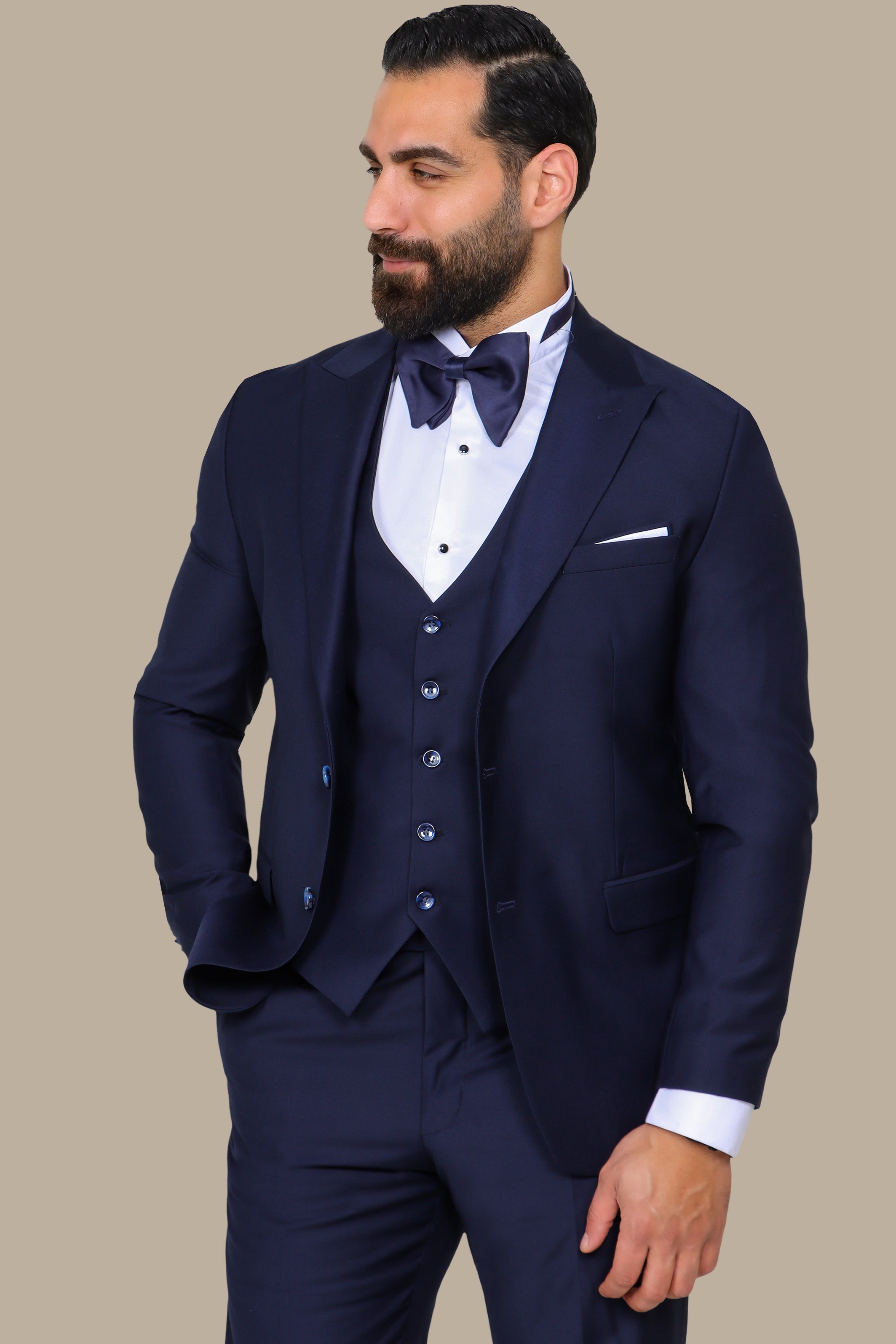 Navy 3-Piece Classic Slim Fit Suit with Peak Lapel