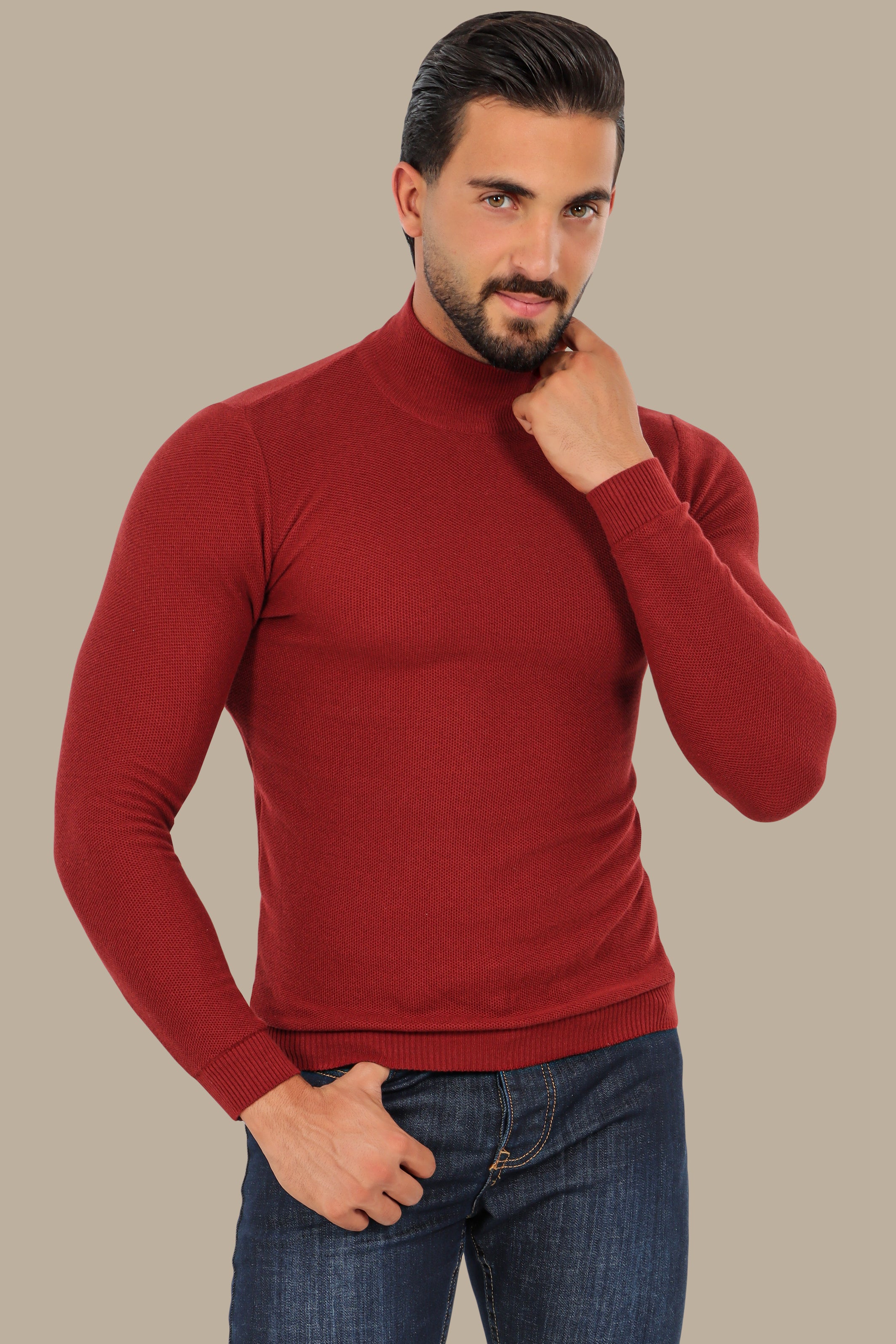 Bordeaux High Neck Basic Sweater