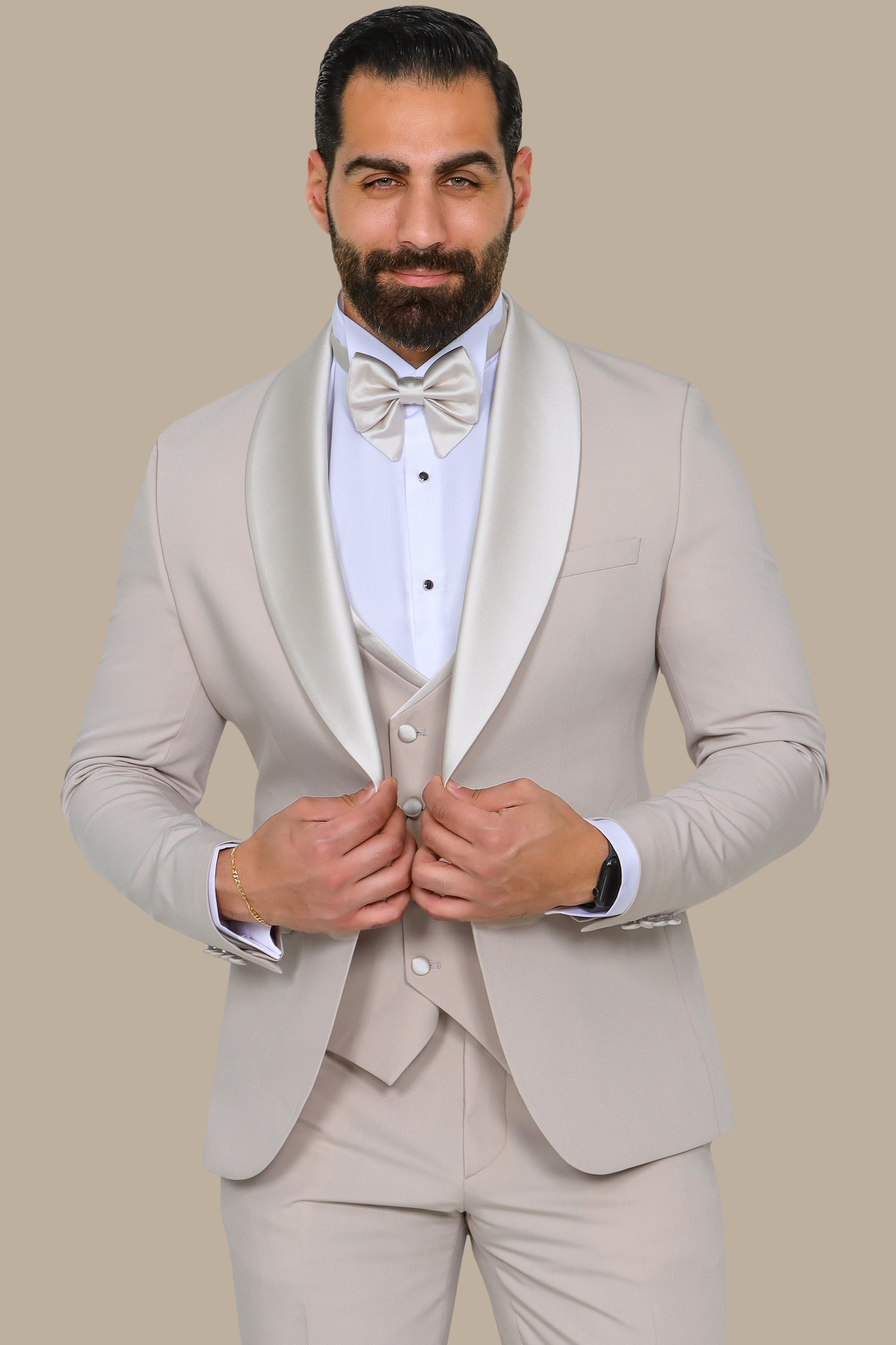Light Beige 4-Piece Tuxedo with Shawl Collar and Classic Pocket