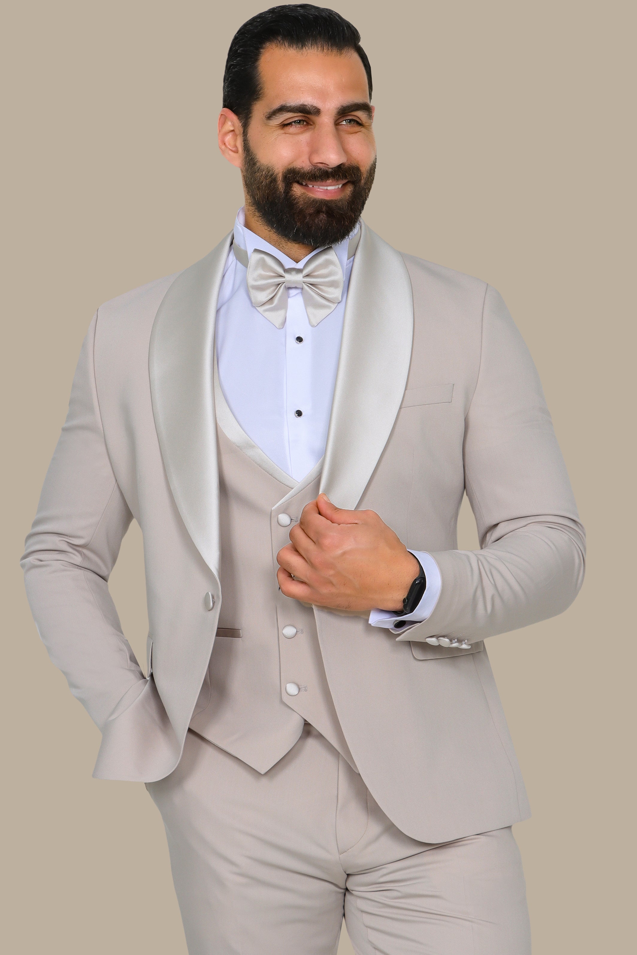 Light Beige 4-Piece Tuxedo with Shawl Collar and Classic Pocket