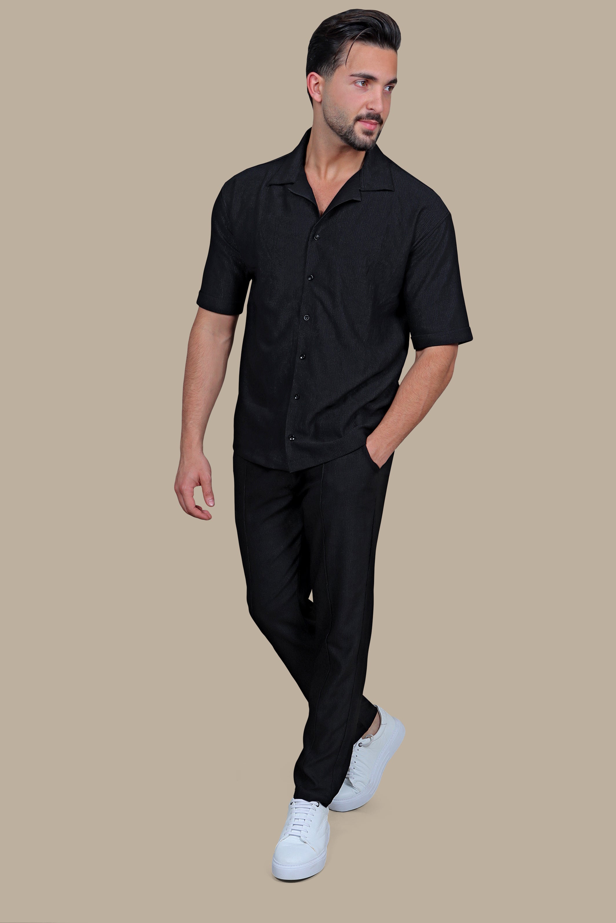 Urban Elegance: Black Structured Tracksuit