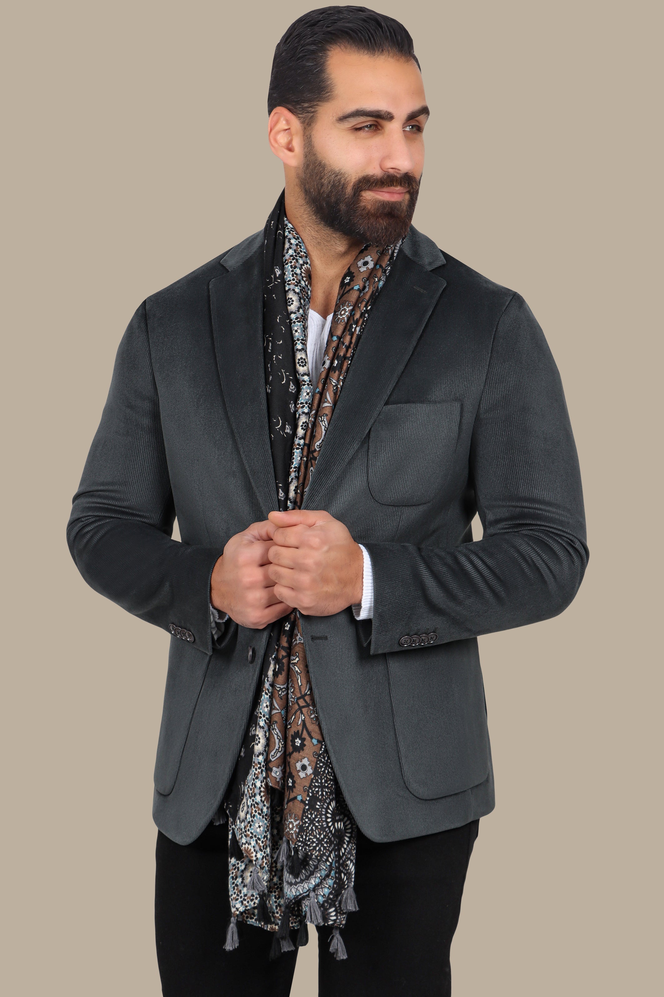 Grey Corduroy Blazer with Patch Pockets
