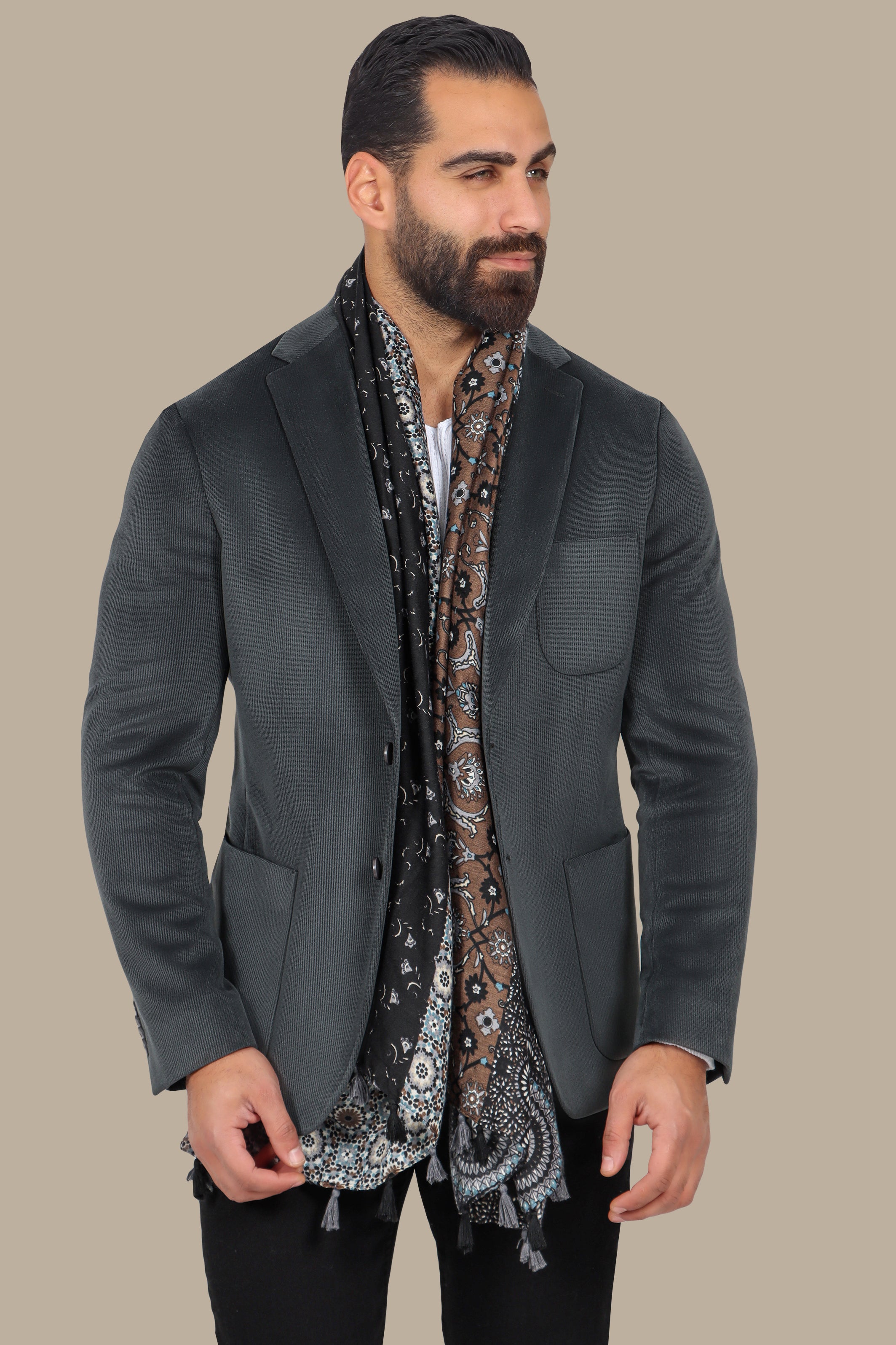 Grey Corduroy Blazer with Patch Pockets